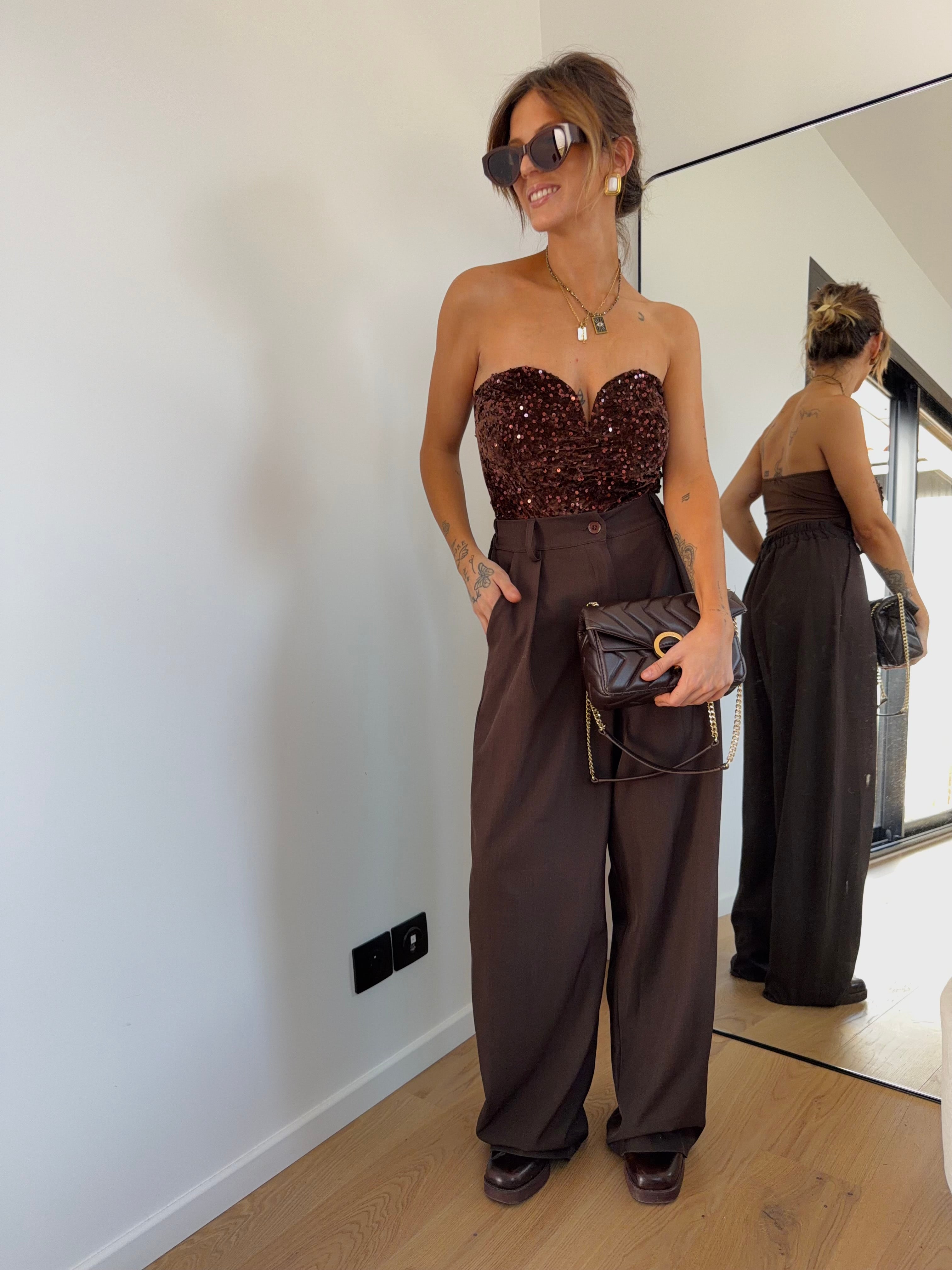 Body à sequins - marron