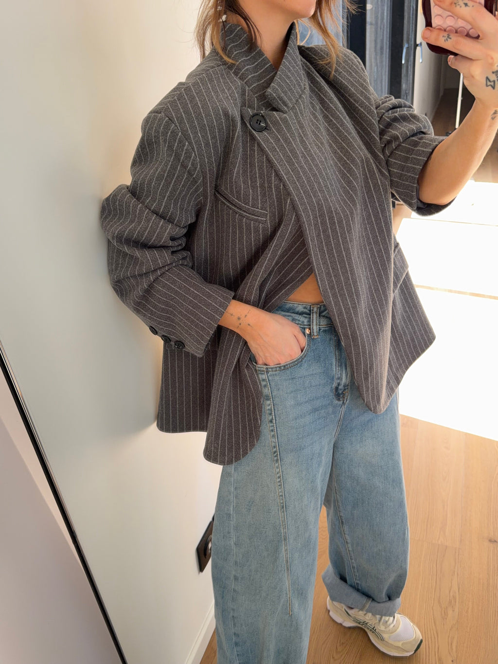 Blazer à bouton rayé - gris