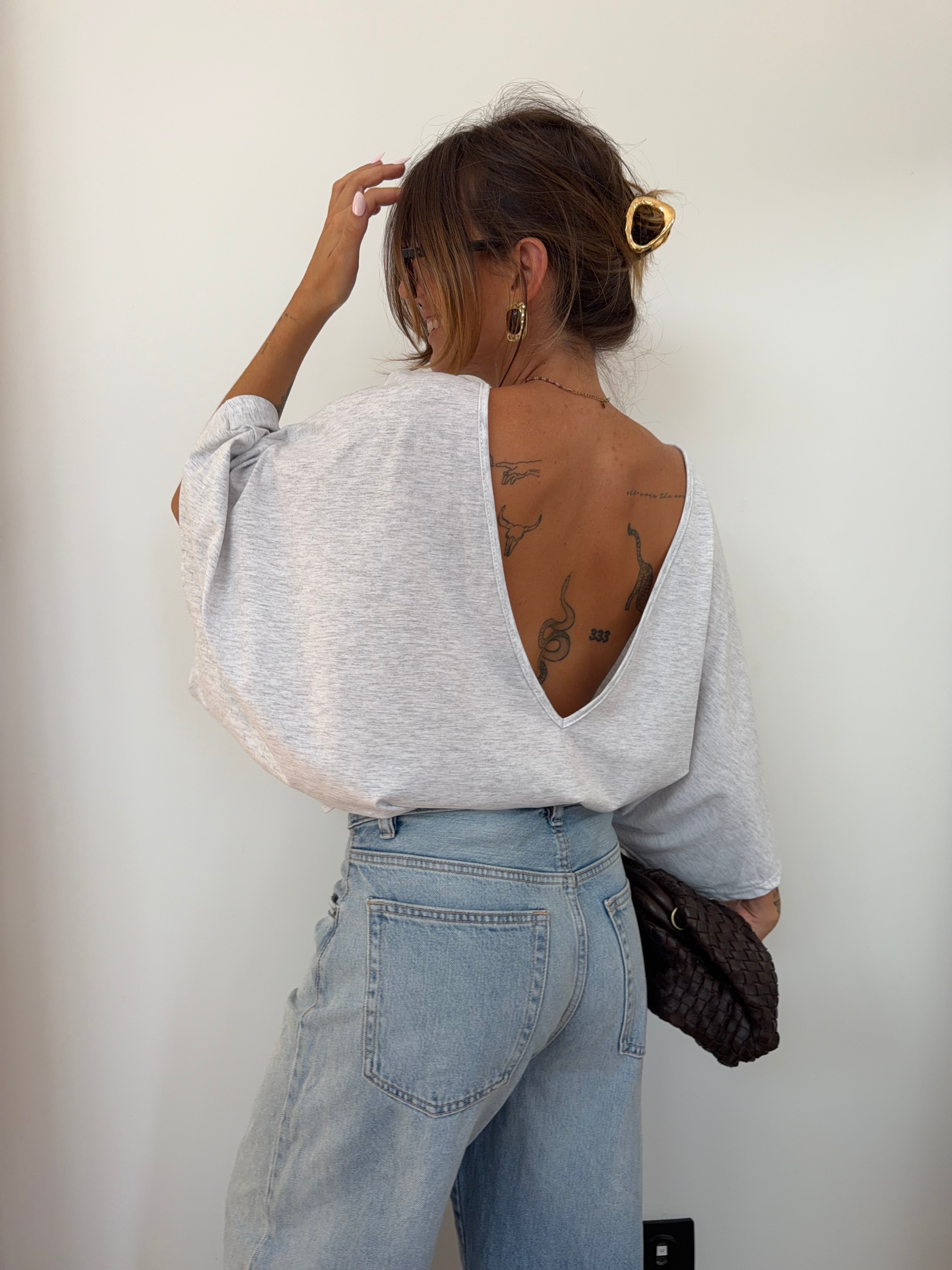 T-shirt Lover's dos nu V - gris chiné (pré commande)
