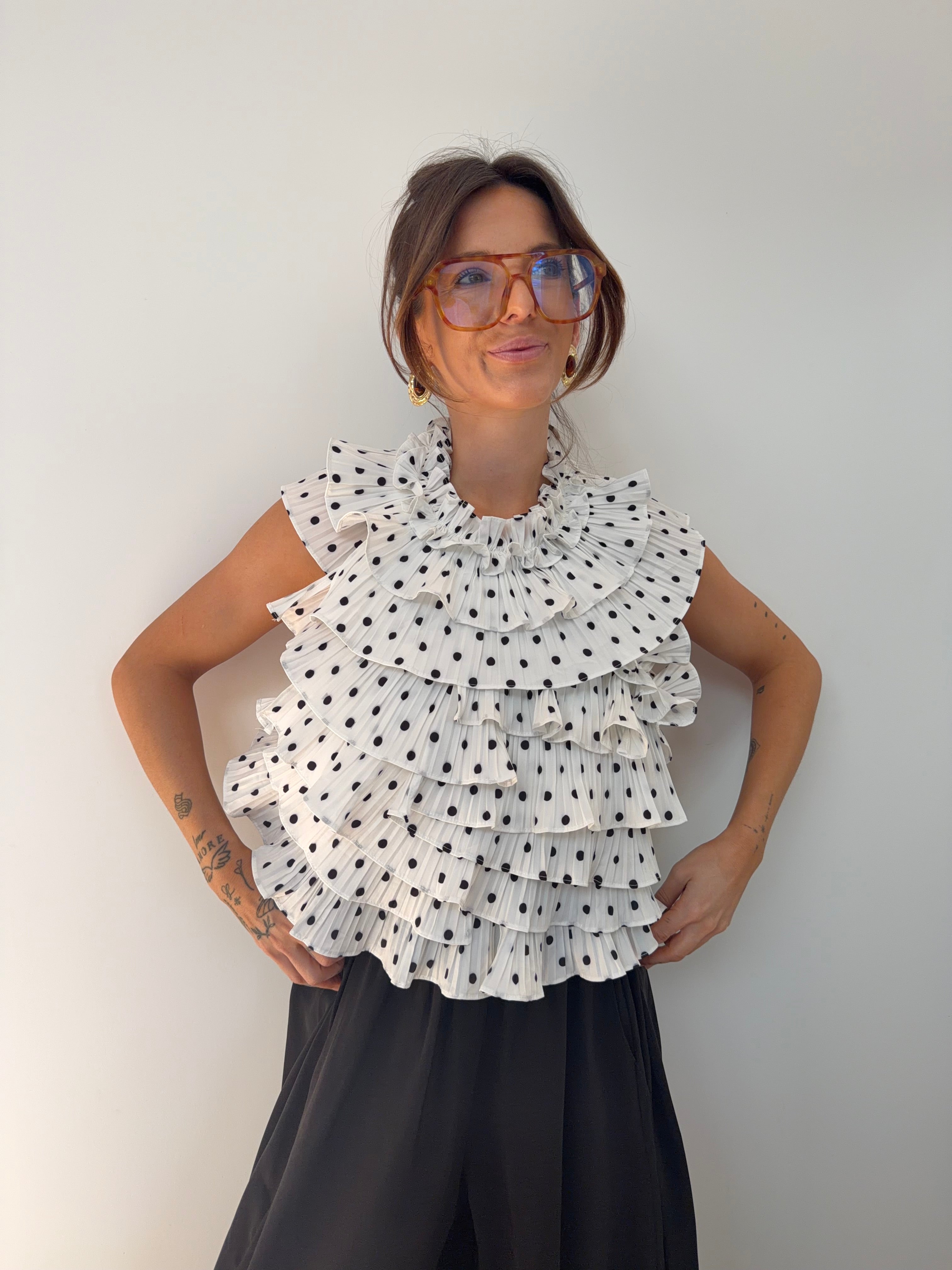 Haut fluffy à pois - blanc
