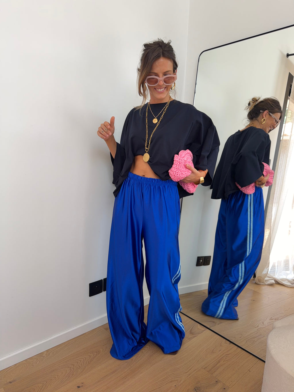 Pantalon à bandes métallisé - bleu électrique