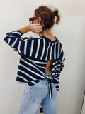 T-shirt rayé avec noeud - bleu marine