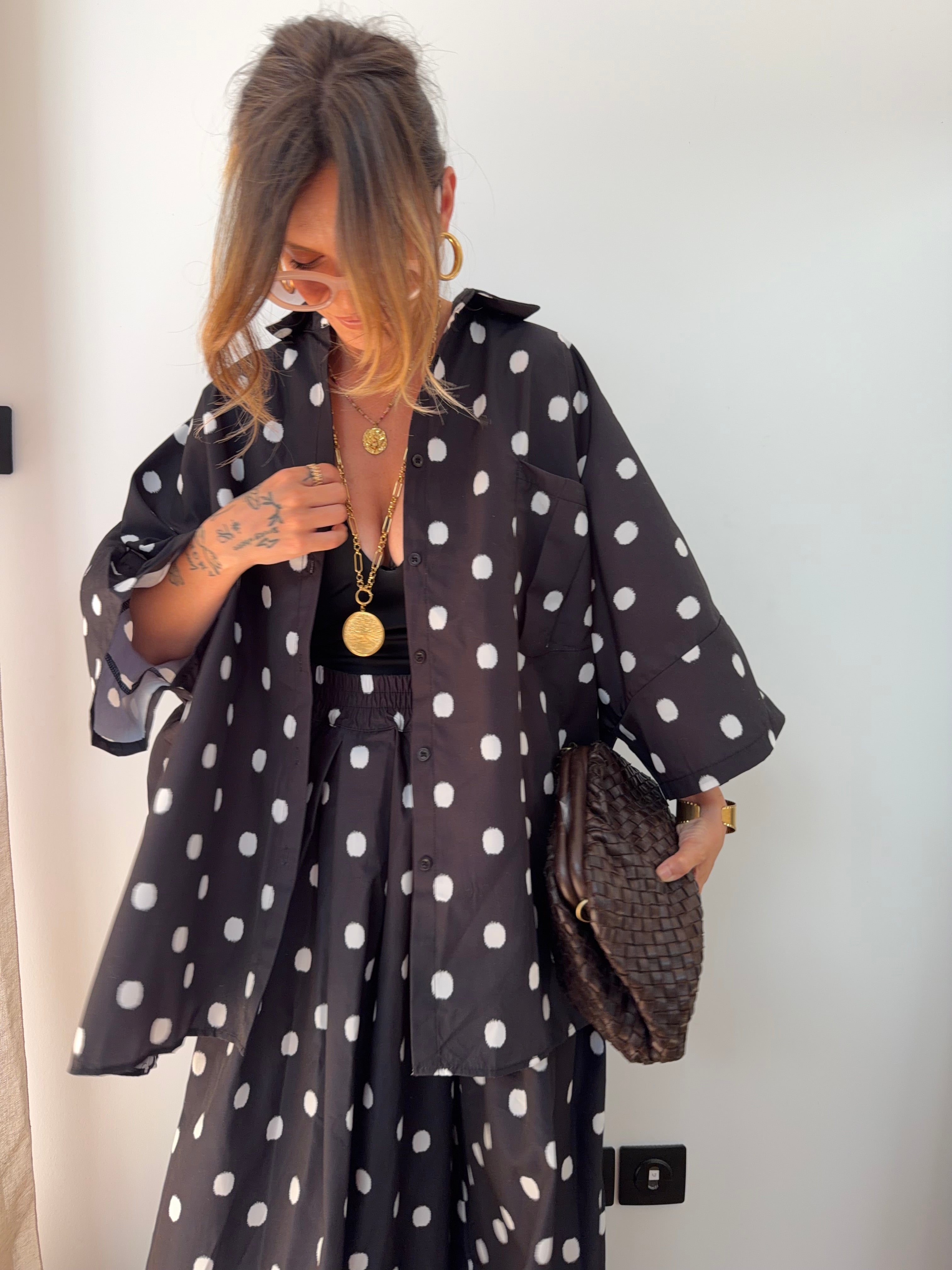 Chemise à gros pois - noire
