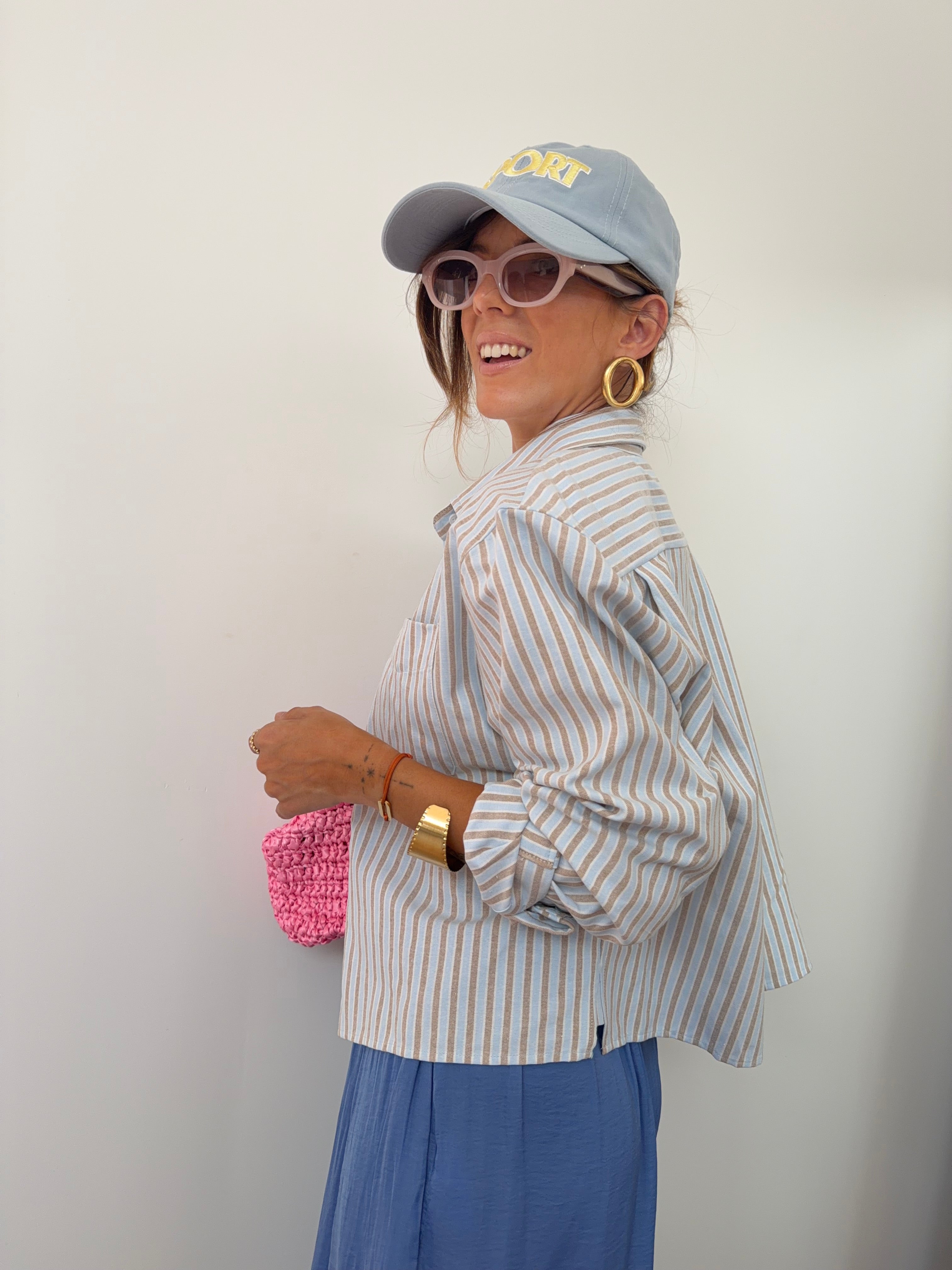 Chemise courte rayée - bleue