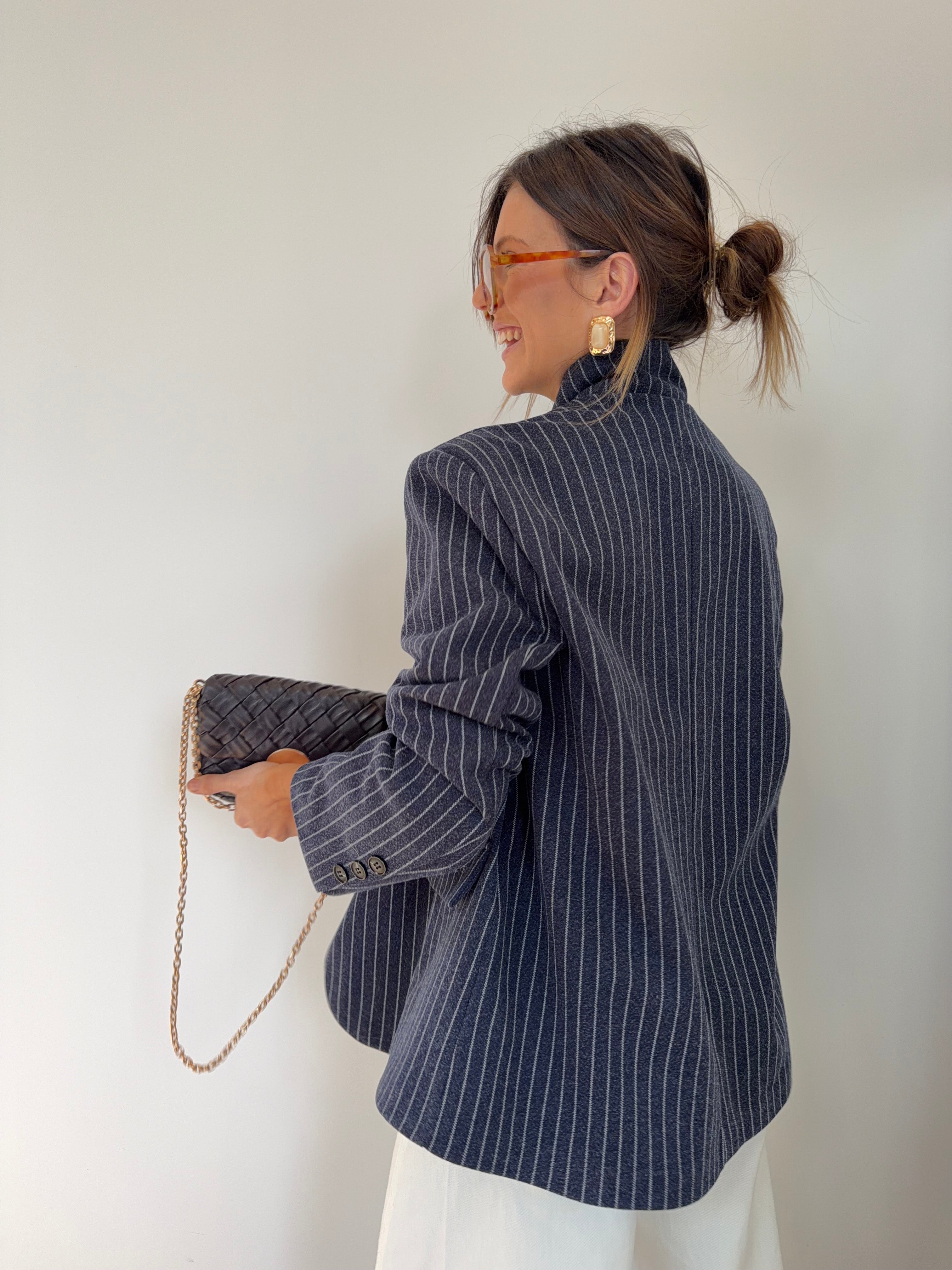 Blazer à bouton rayé - bleu marine