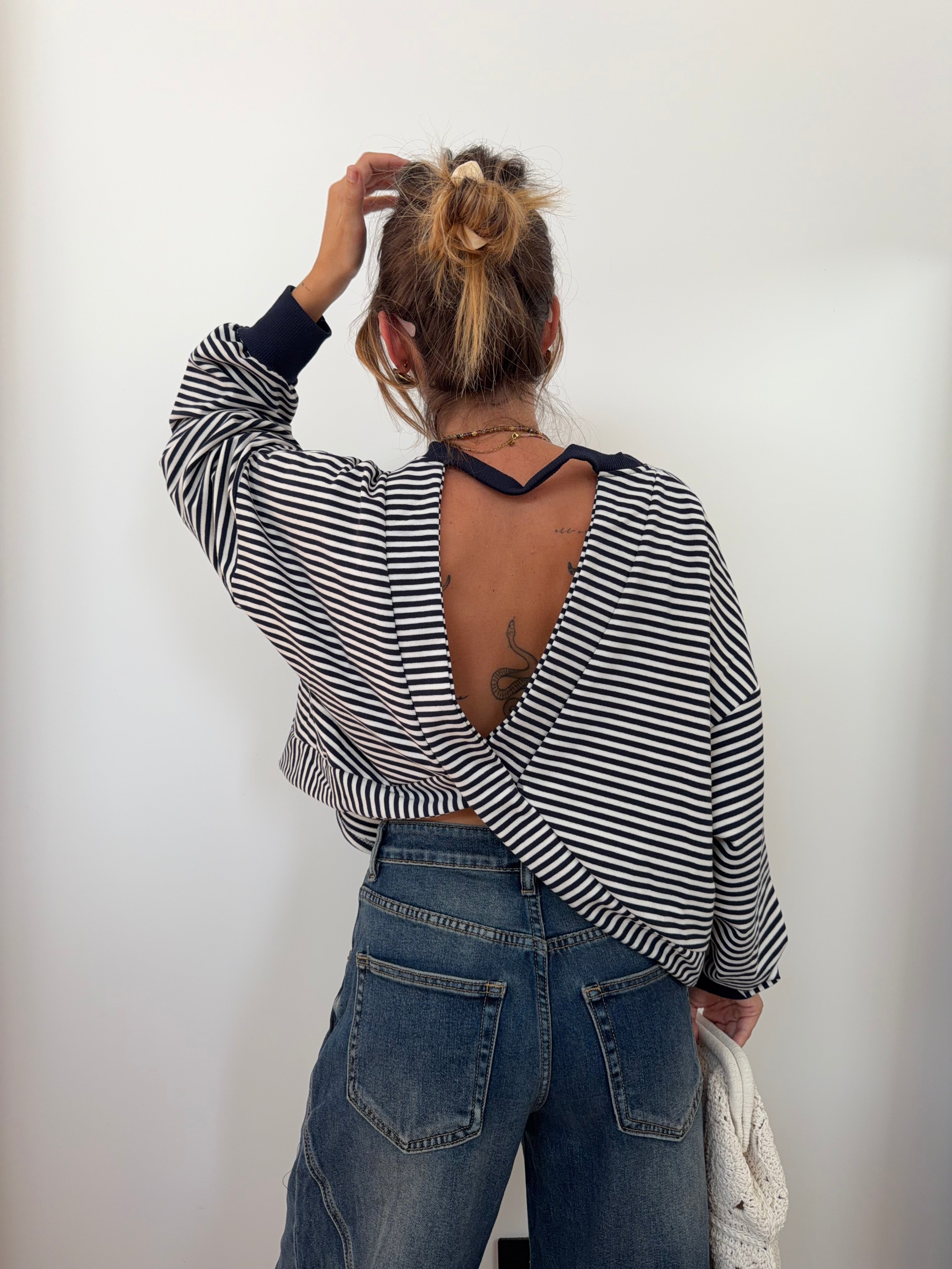 Sweat dos croisé - rayé bleu