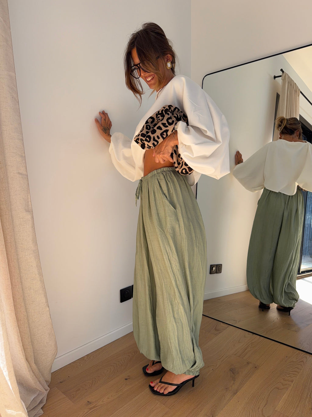 Pantalon en viscose - vert d'eau