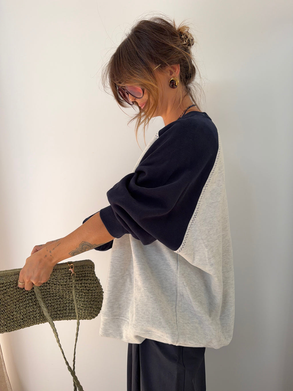 Sweat bicolore - gris et bleu marine