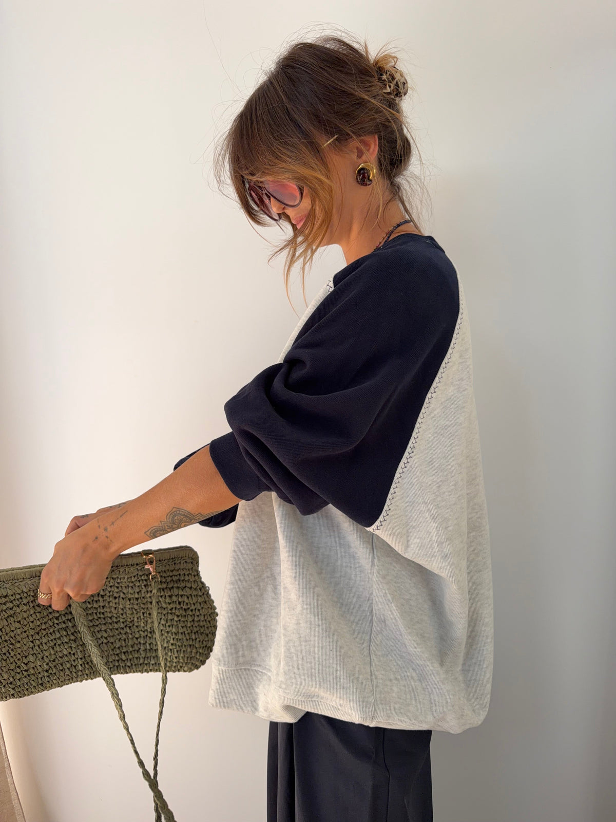 Sweat bicolore - gris et bleu marine