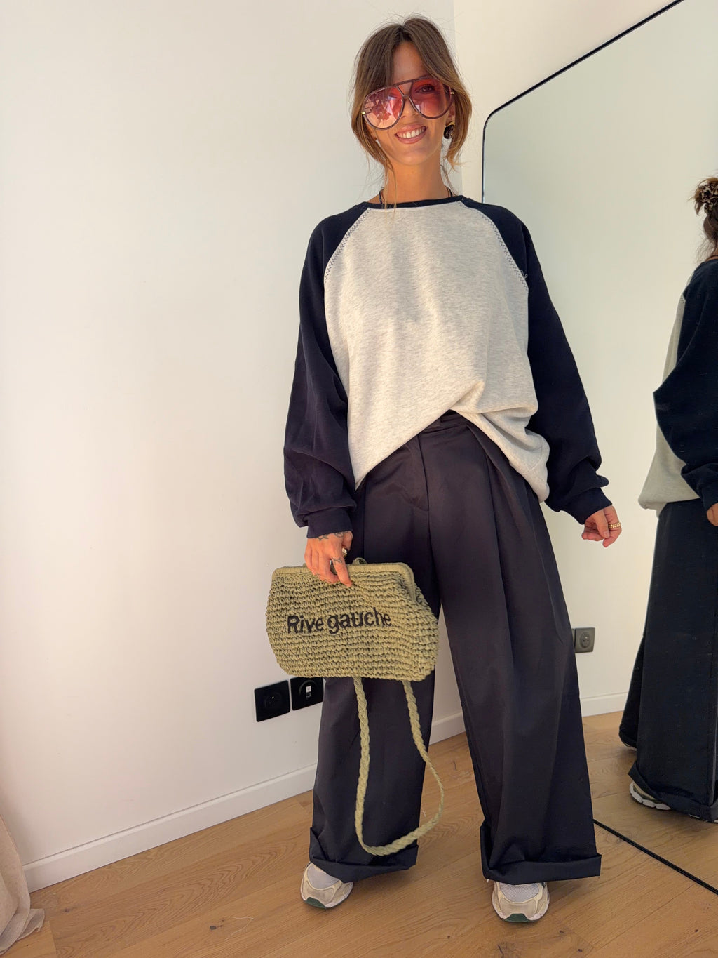 Sweat bicolore - gris et bleu marine