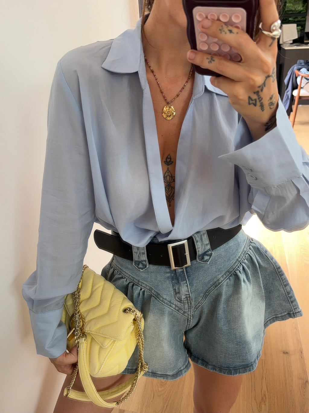 Blouse cache cœur - bleu ciel