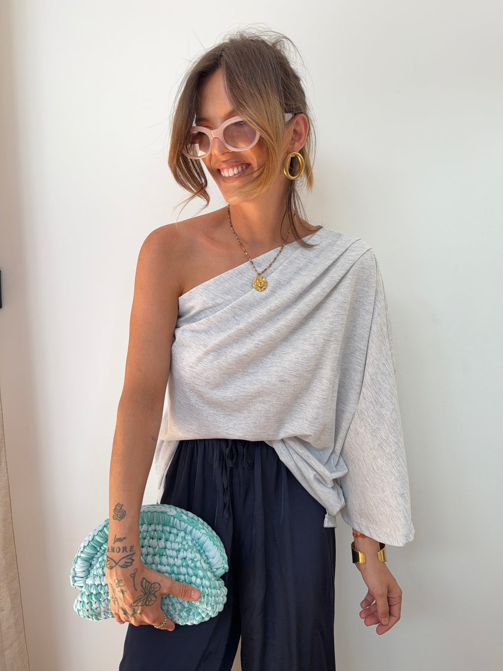 T-shirt asymétrique - gris chiné