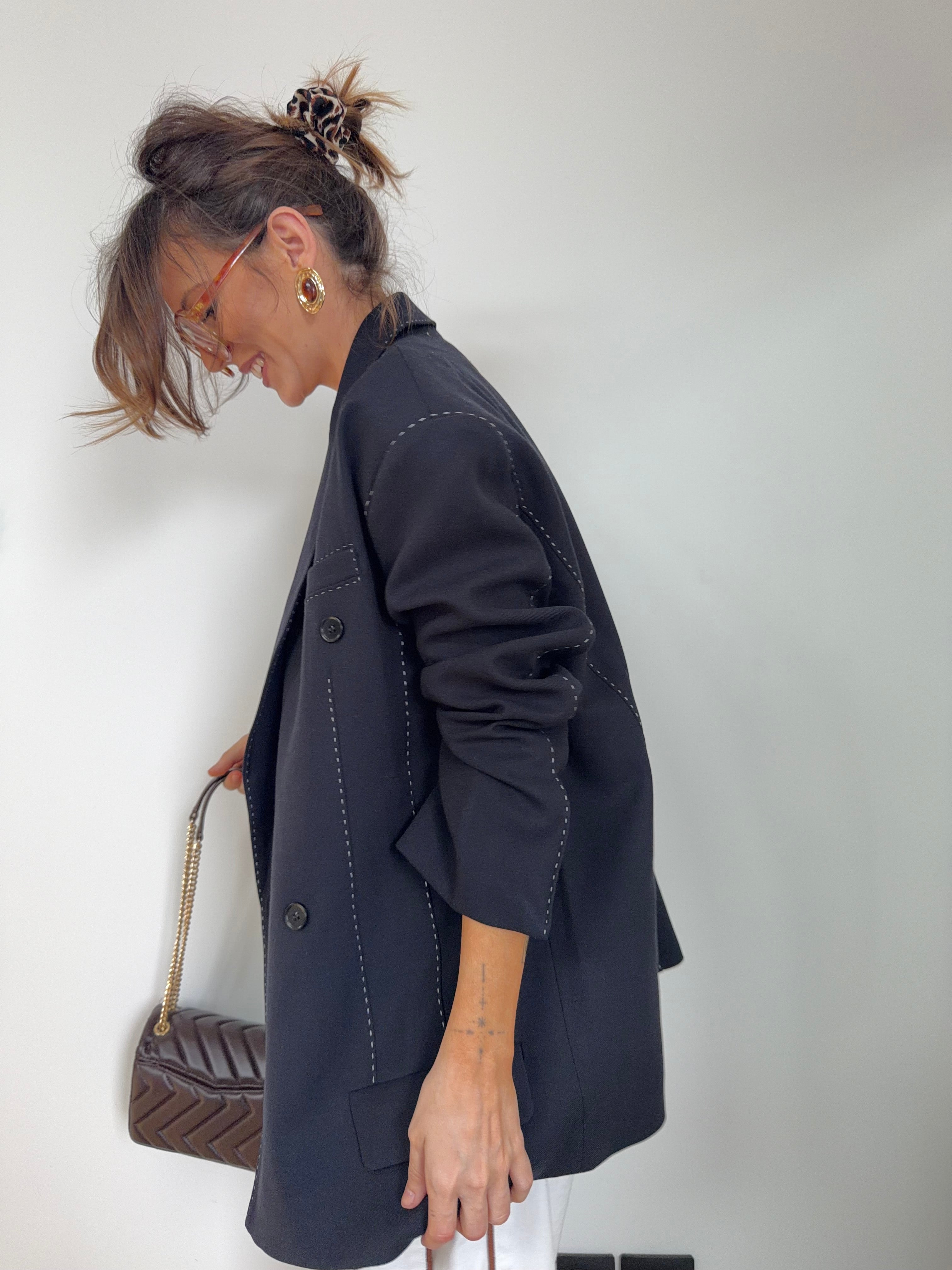 Blazer à surpiqures - noir
