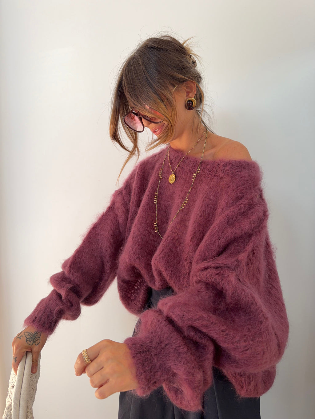 Pull 80% Mohair - vino (pré commande)