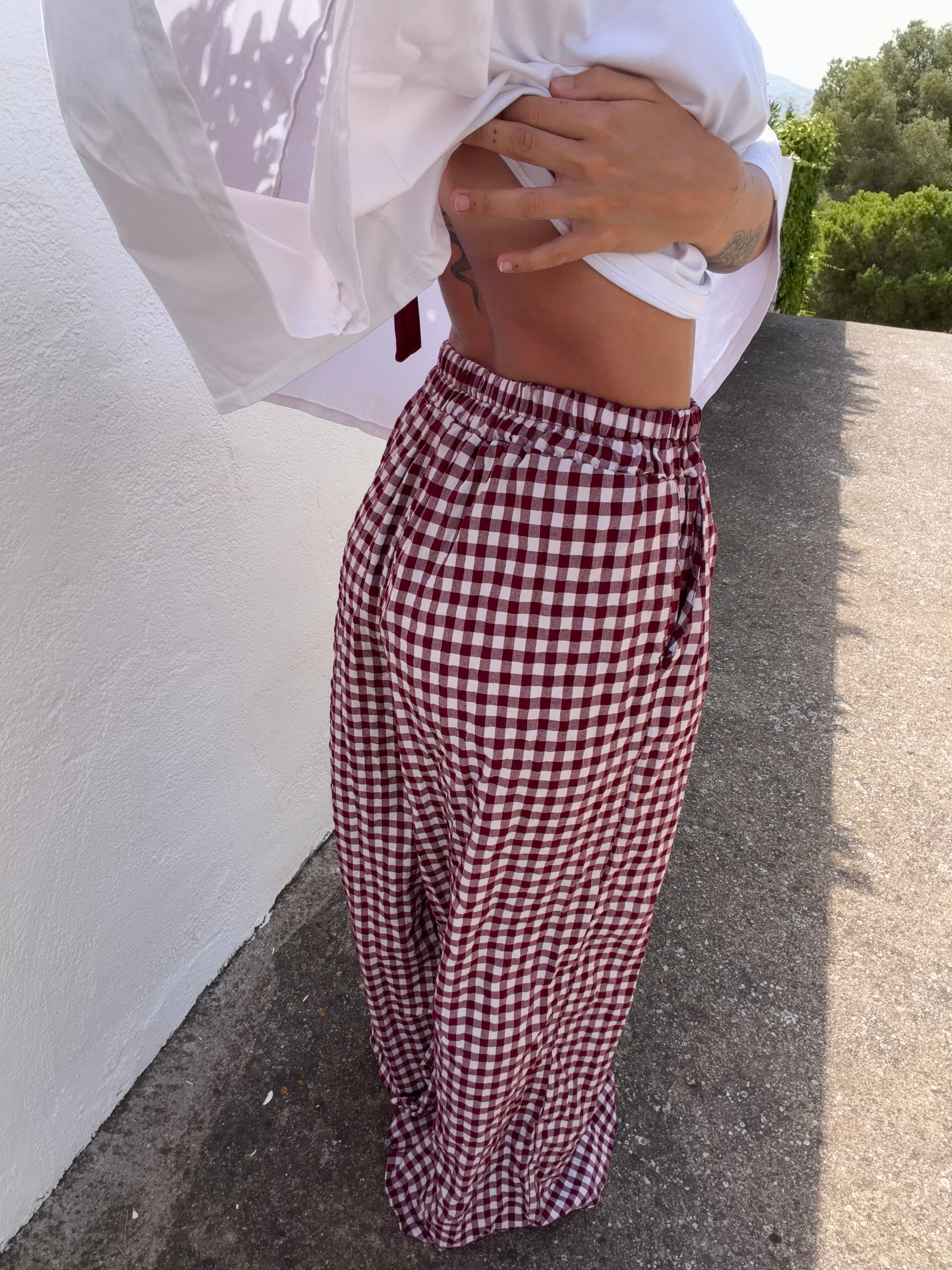 Pantalon à carreaux - bordeaux