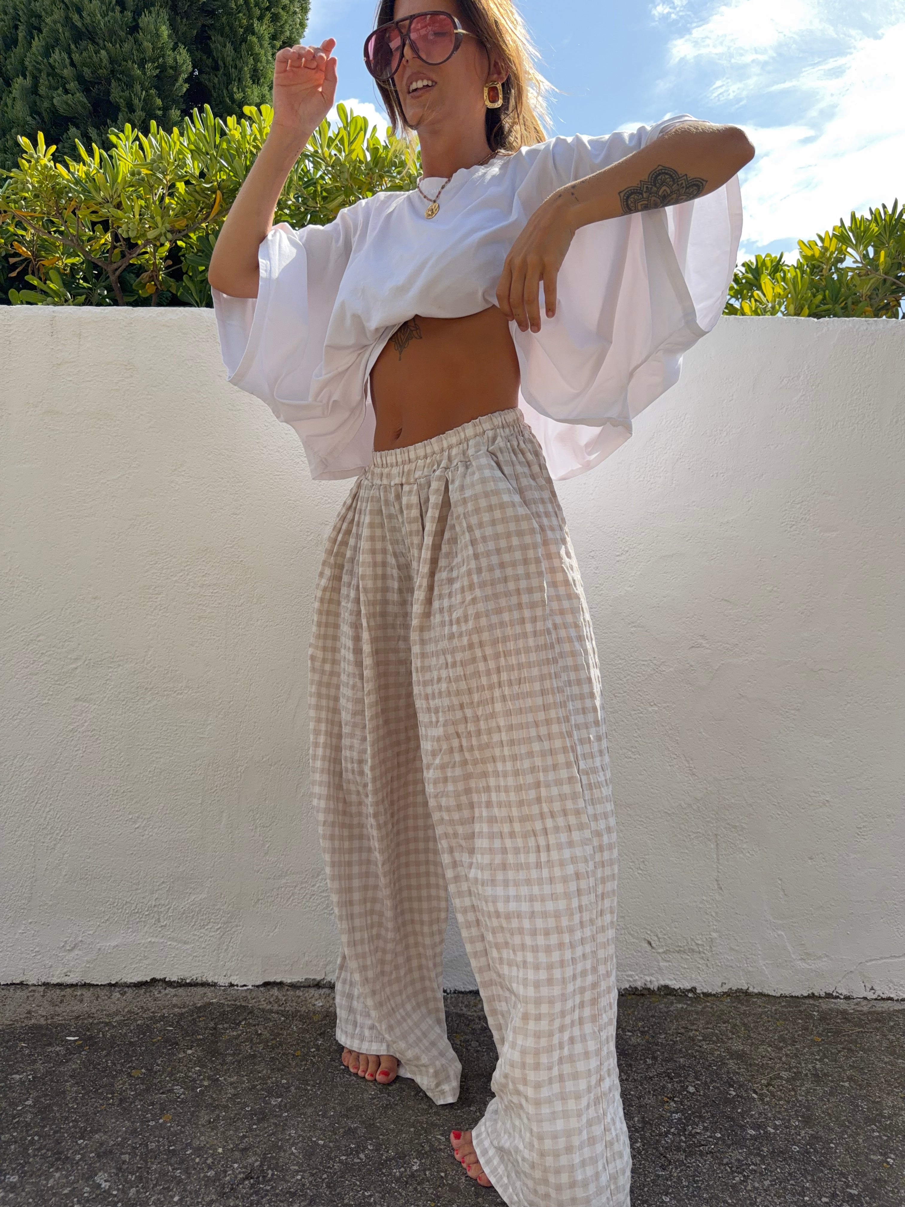Pantalon à carreaux - beige clair