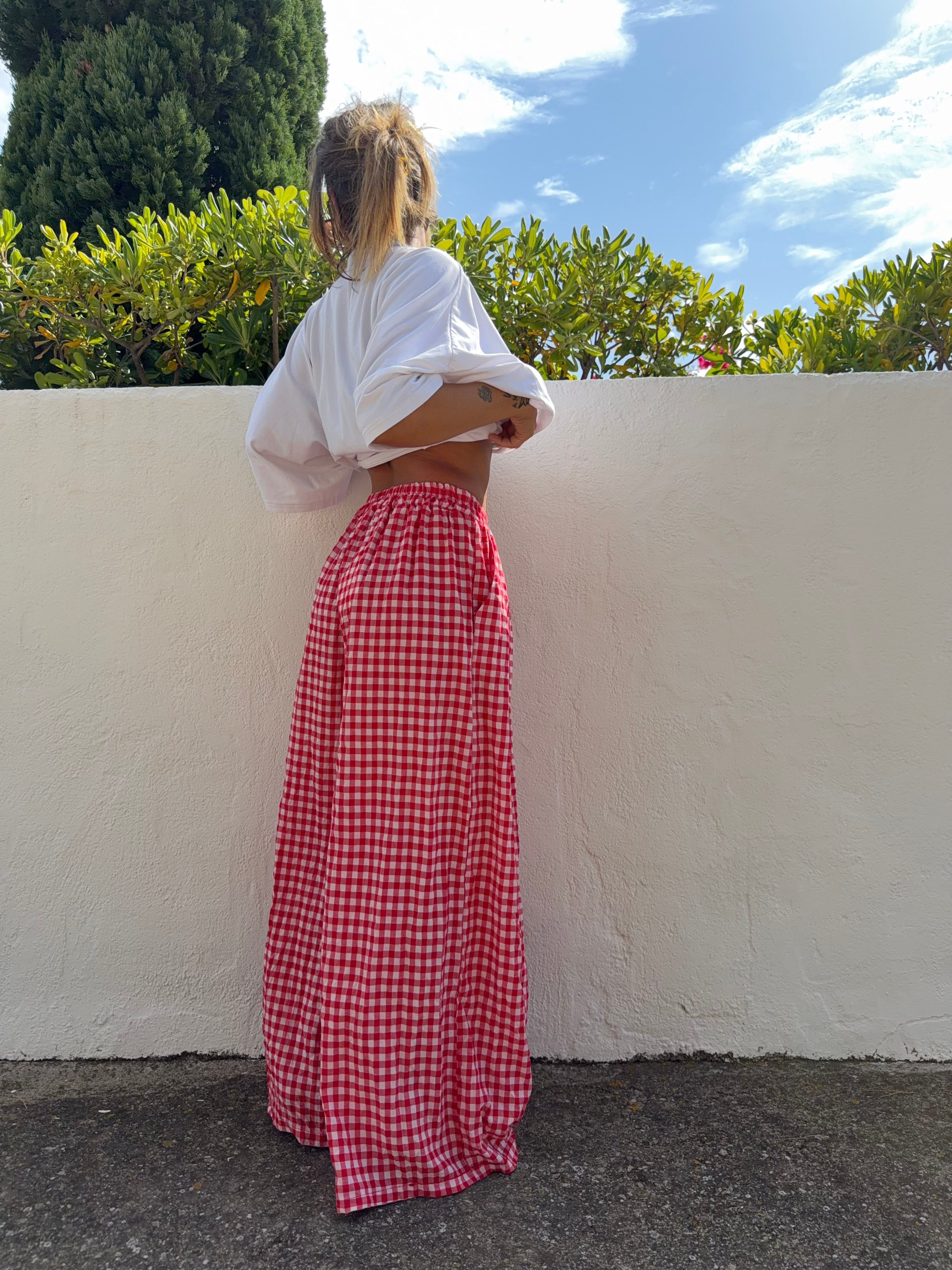 Pantalon à carreaux - rouge