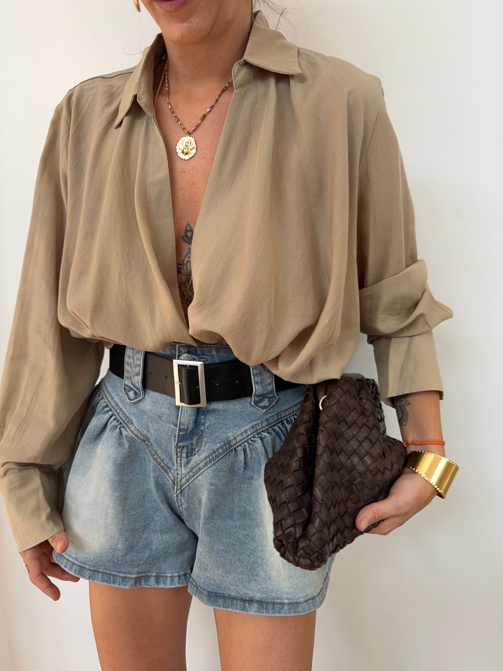 Chemise fluide croisée - sable