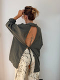 Chemise dos nu en lin - kaki
