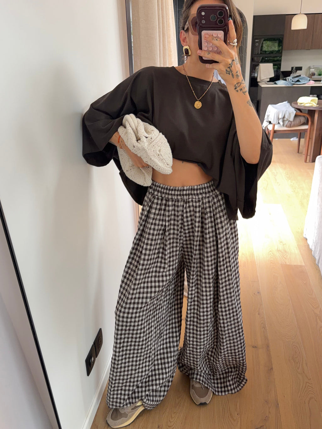 Pantalon à carreaux - chocolat