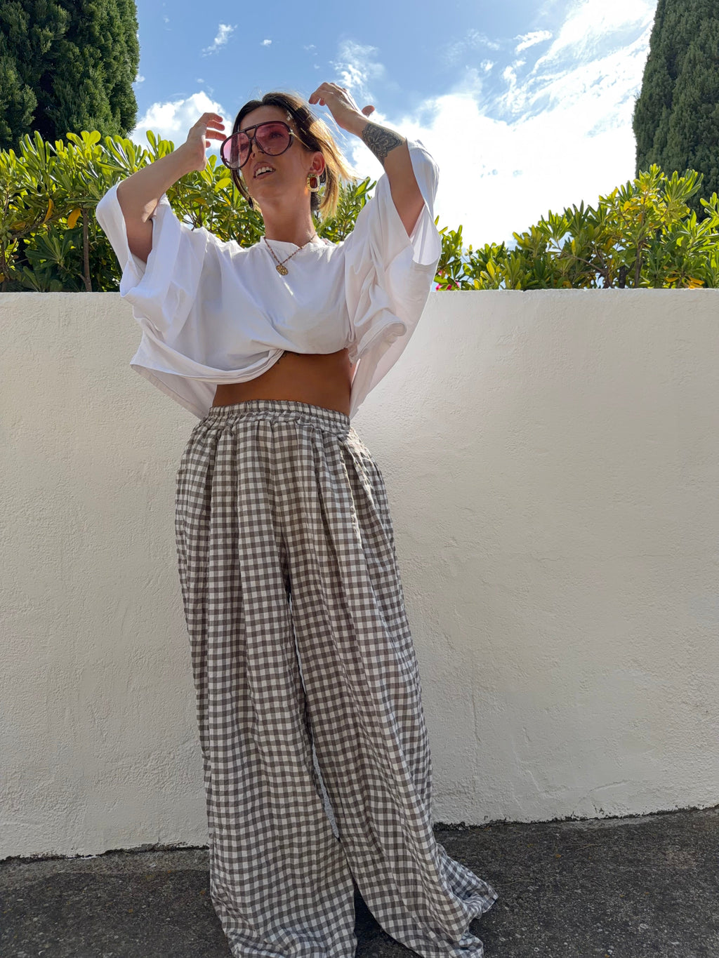 Pantalon à carreaux - taupe