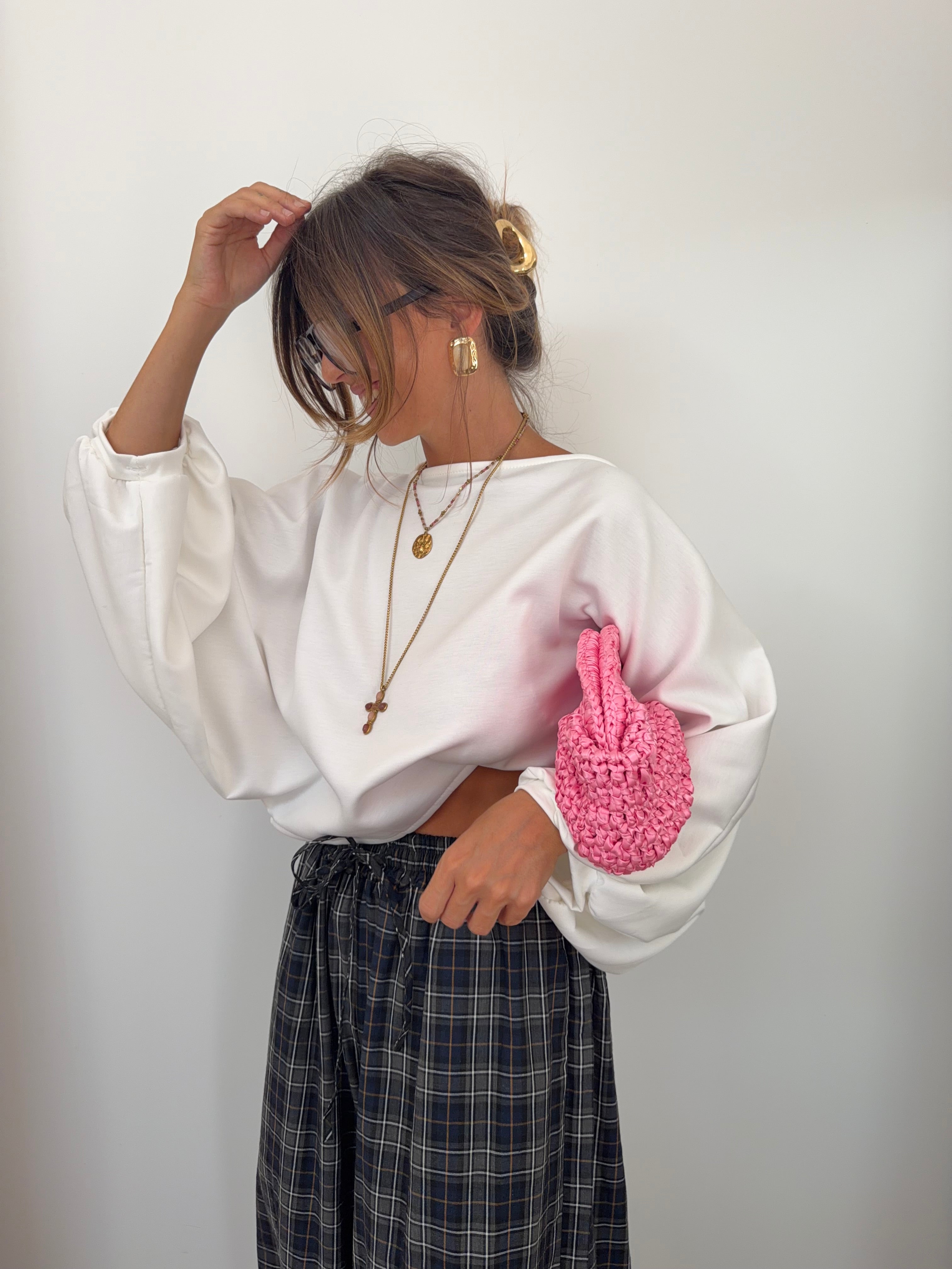Haut court manches bouffantes - blanc