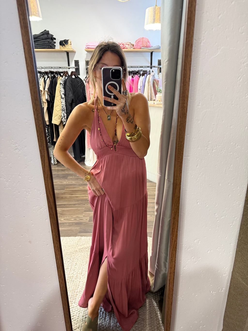 Robe longue dos nu - rose