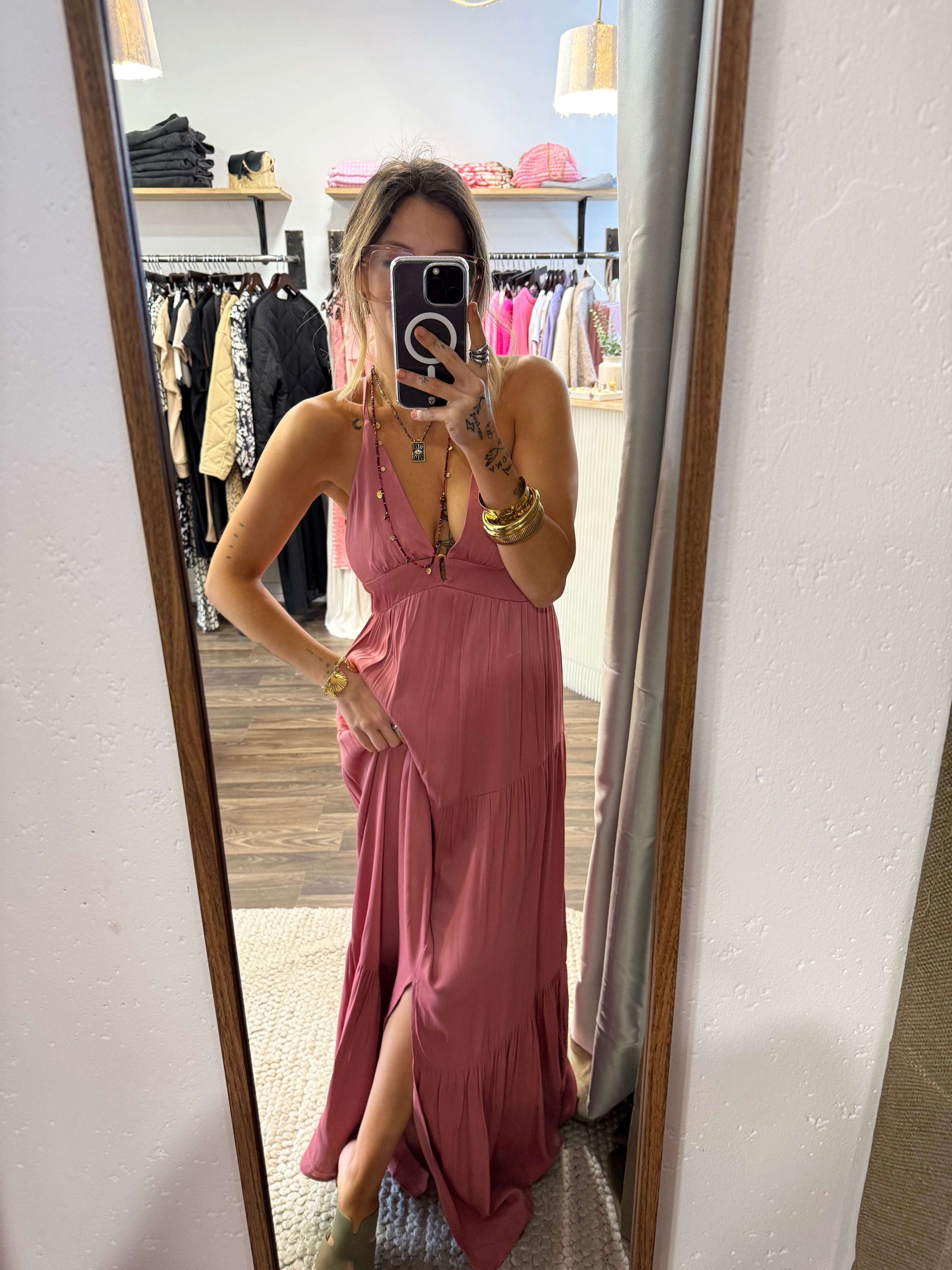 Robe longue dos nu - rose