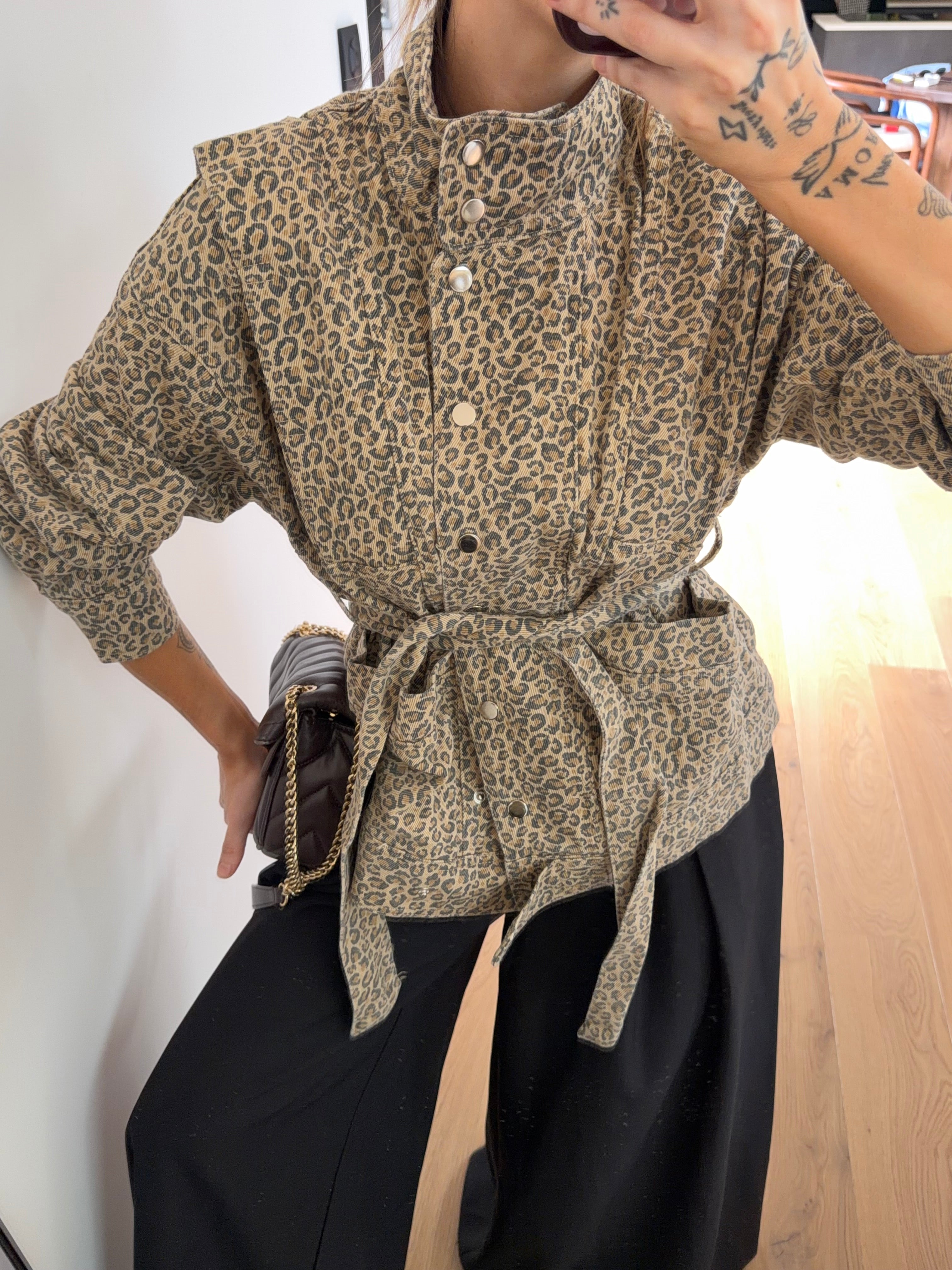 Veste en jean - léopard clair