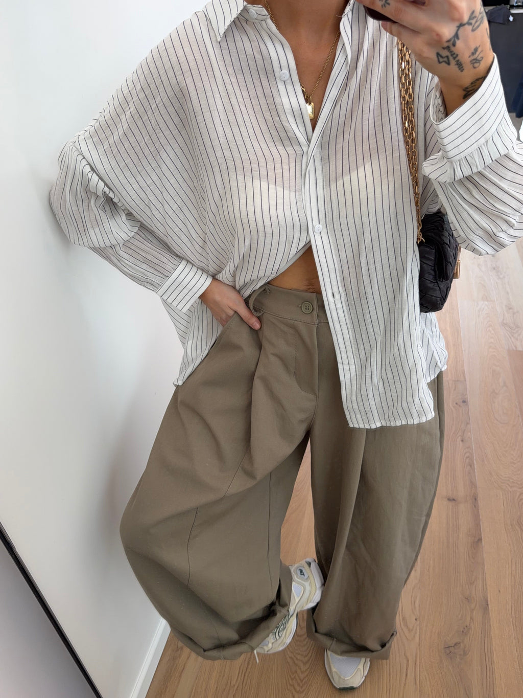 Chemise à rayures - beige et noire