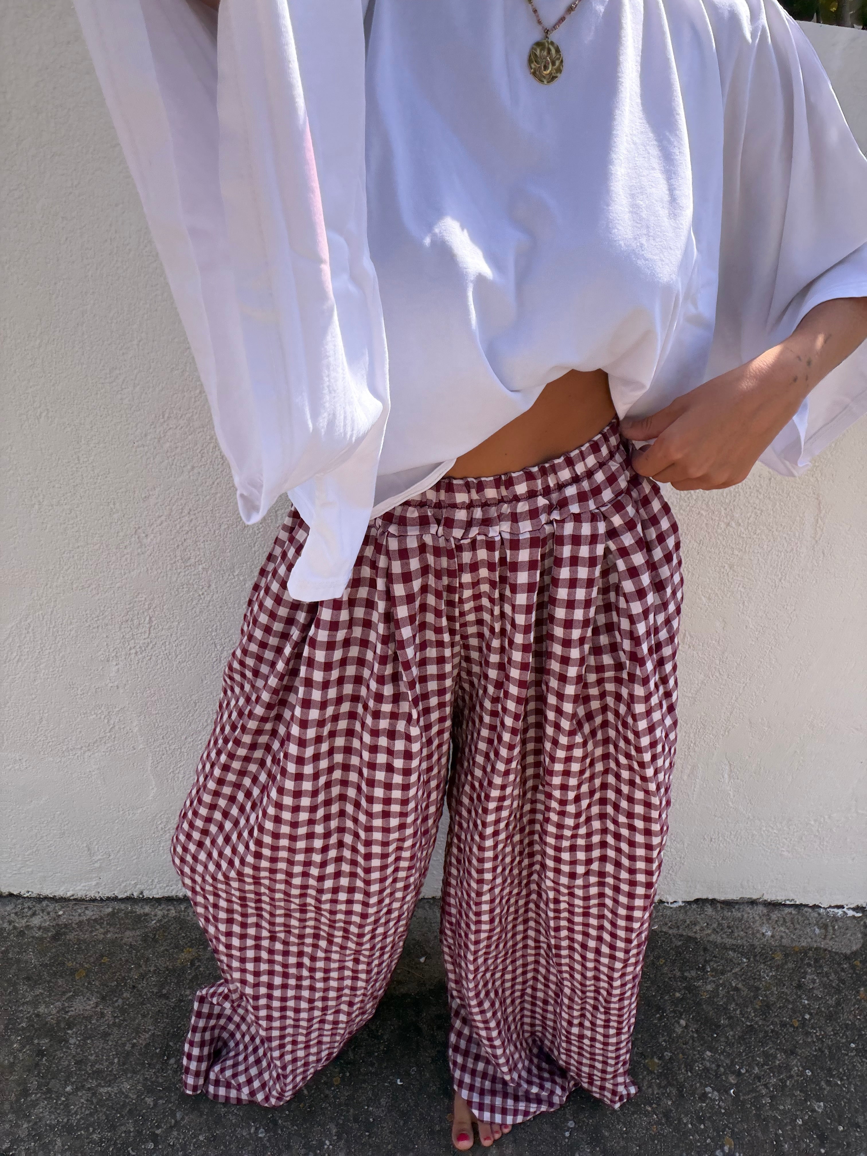 Pantalon à carreaux - bordeaux