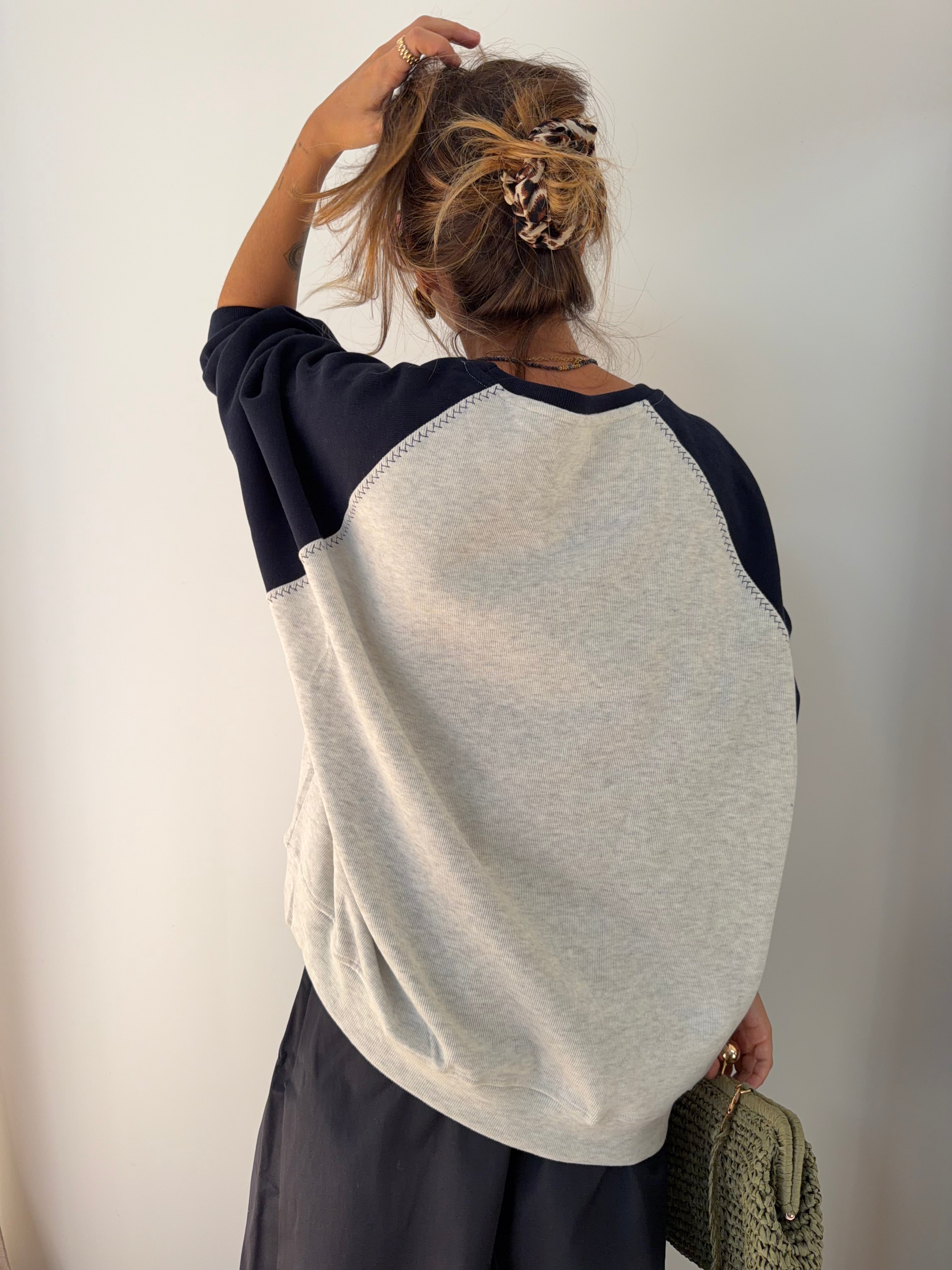 Sweat bicolore - gris et bleu marine