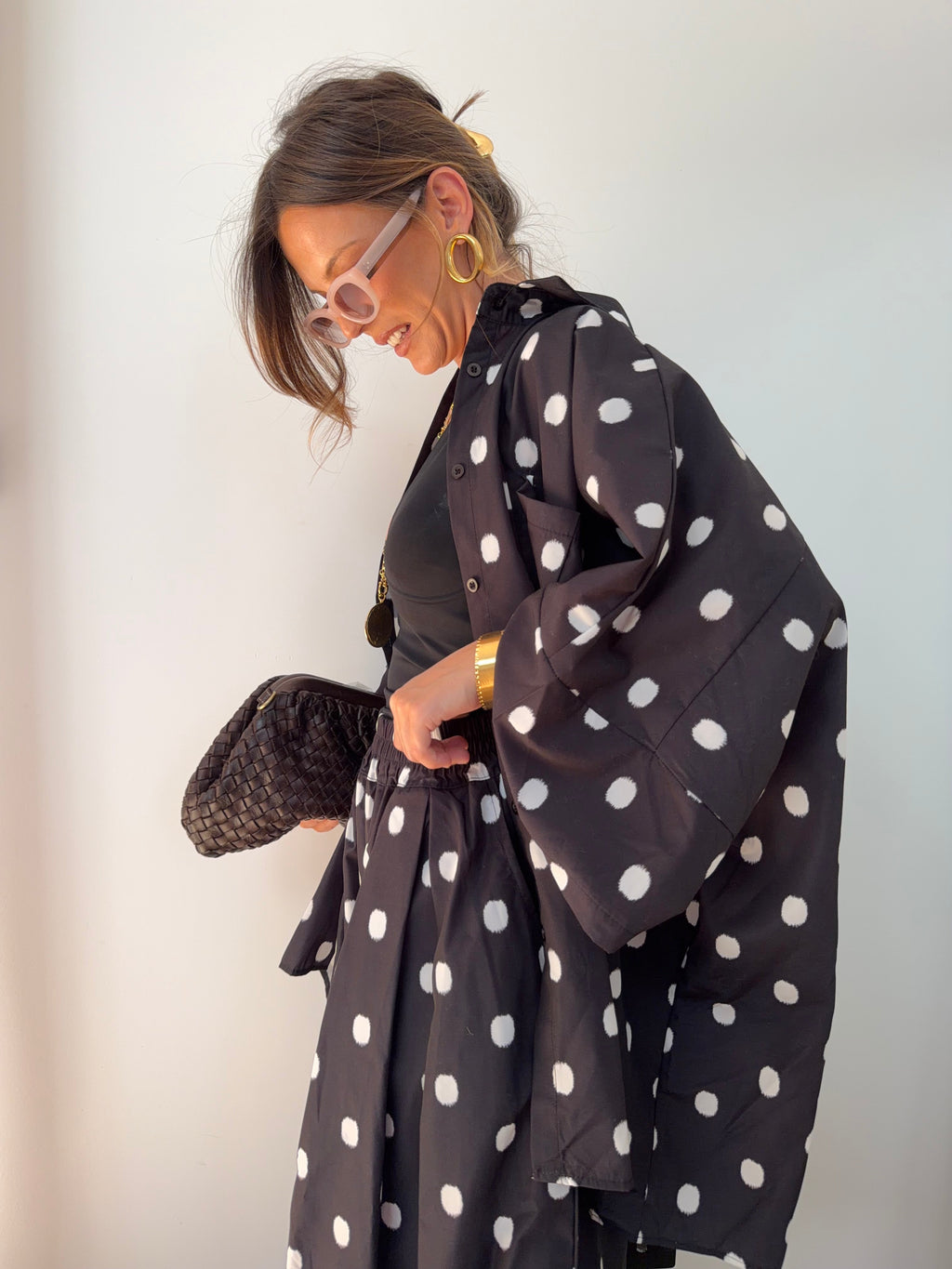 Chemise à gros pois - noire