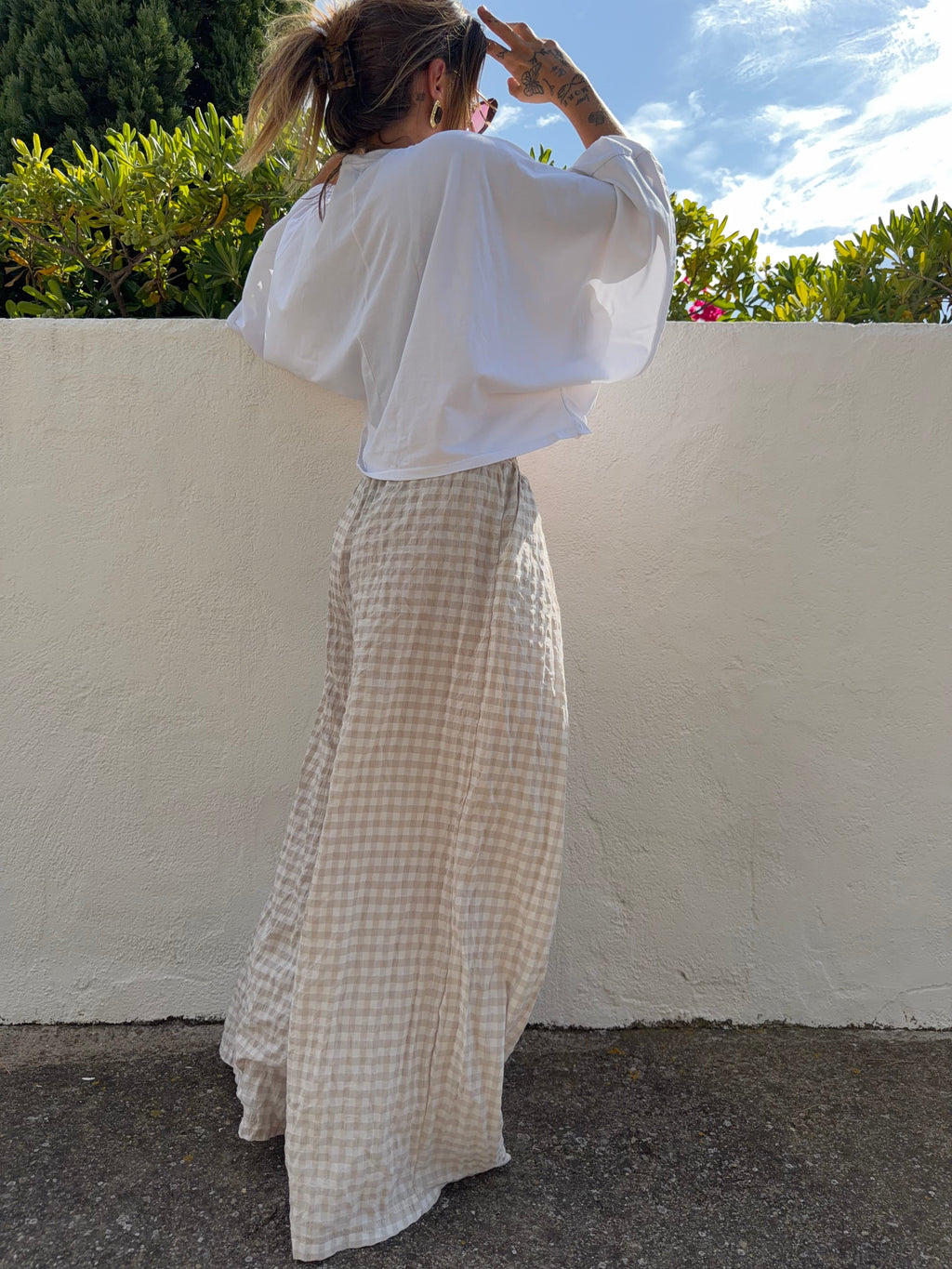 Pantalon à carreaux - beige clair