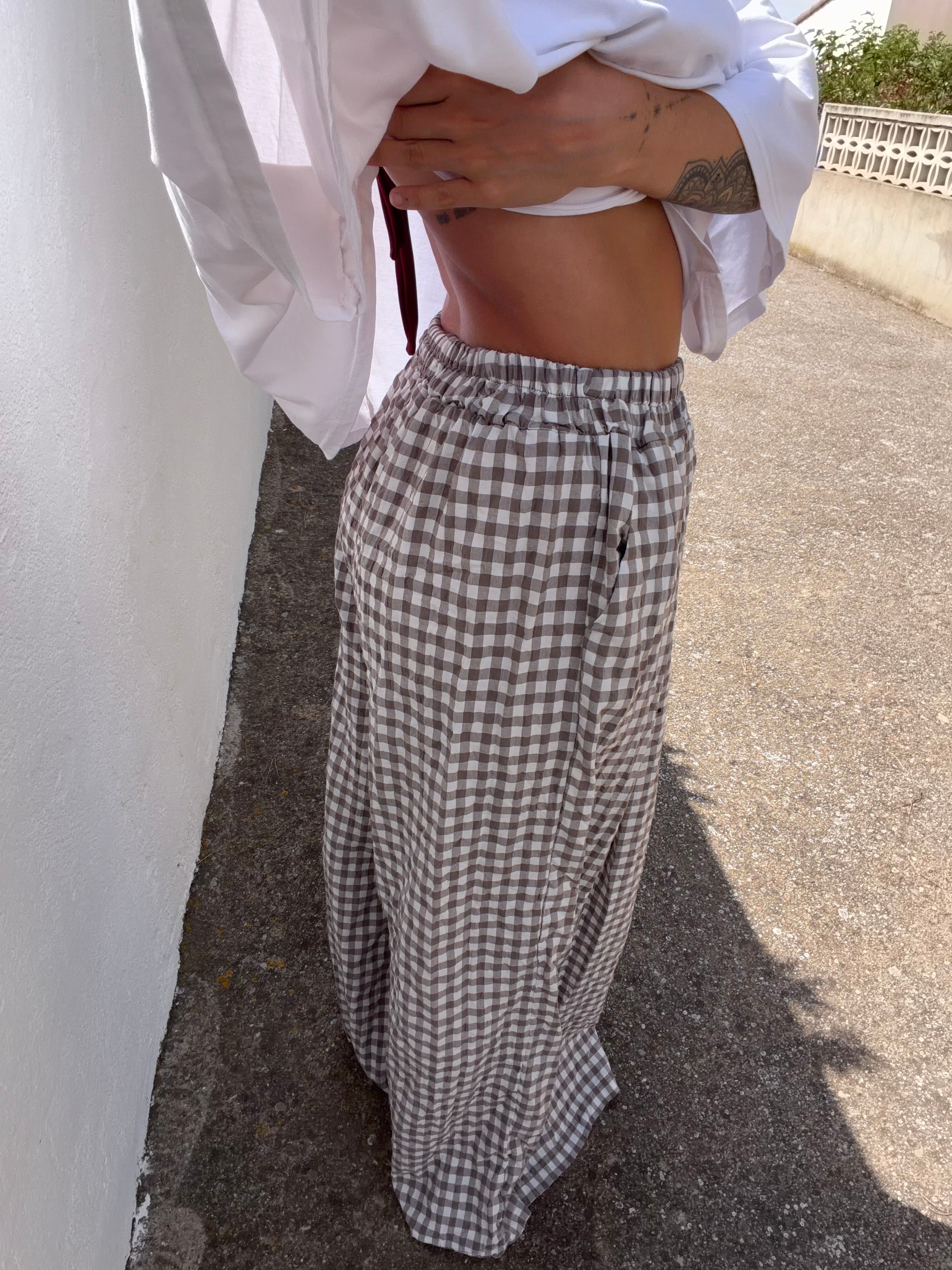 Pantalon à carreaux - taupe