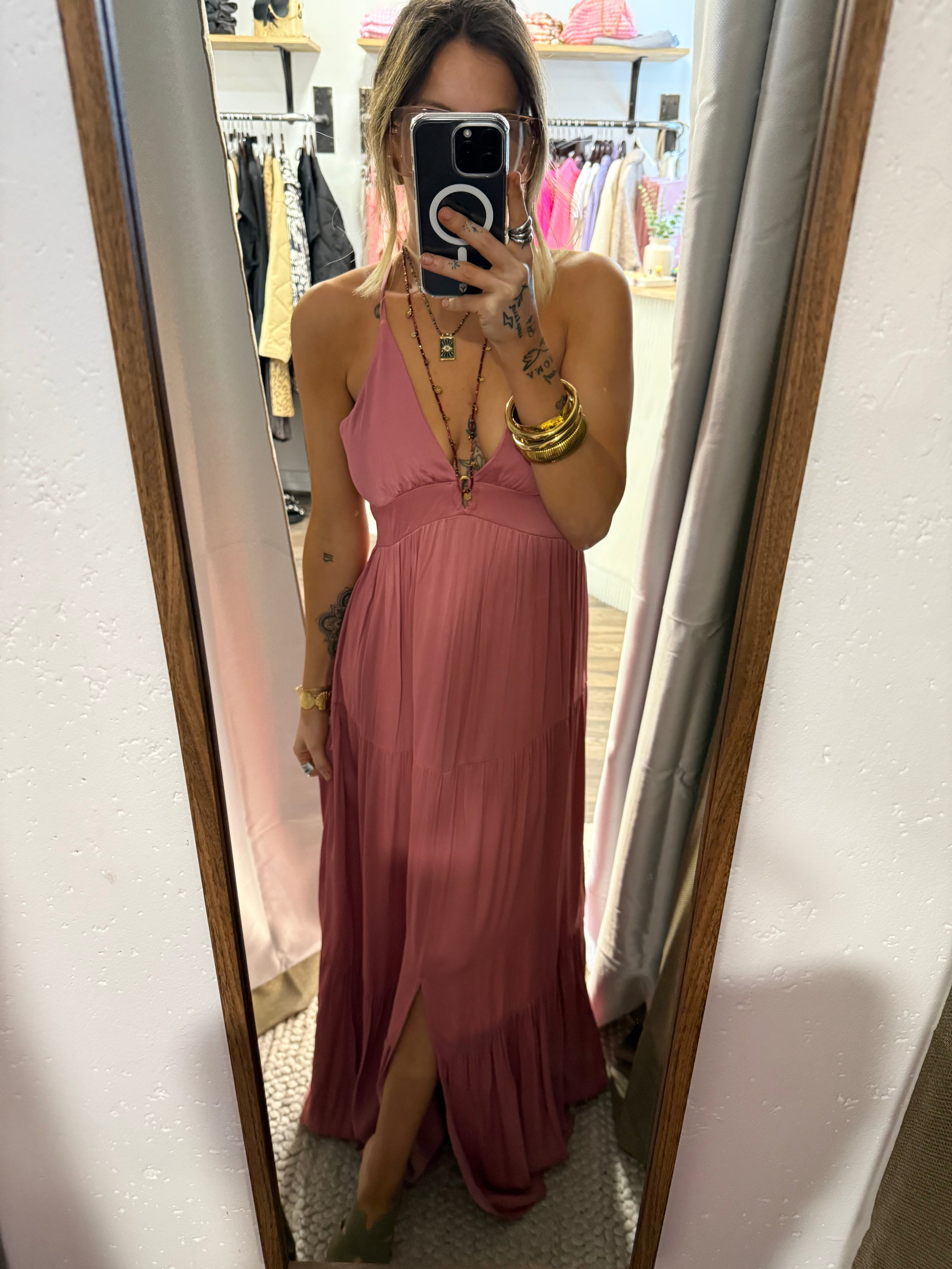 Robe longue dos nu - rose