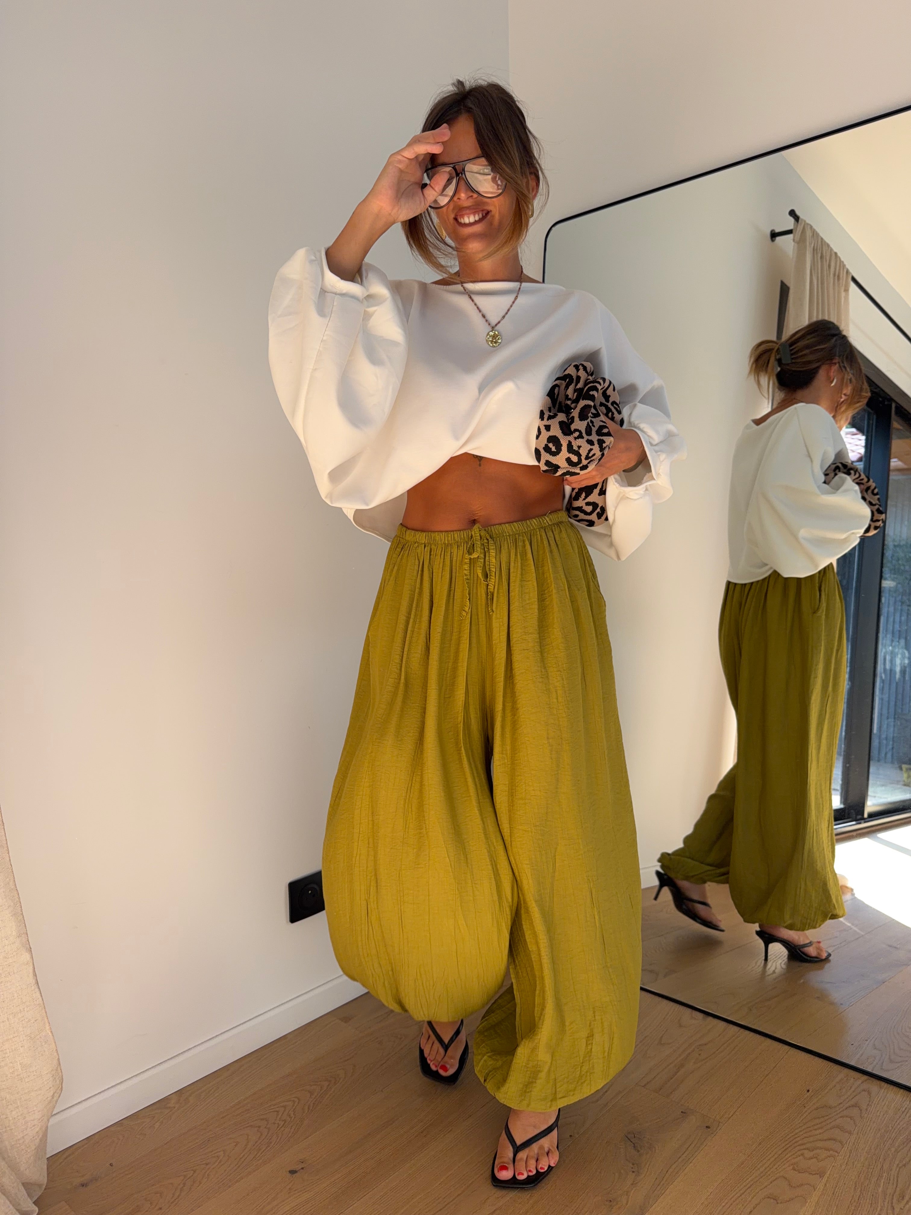 Pantalon en viscose - vert anis