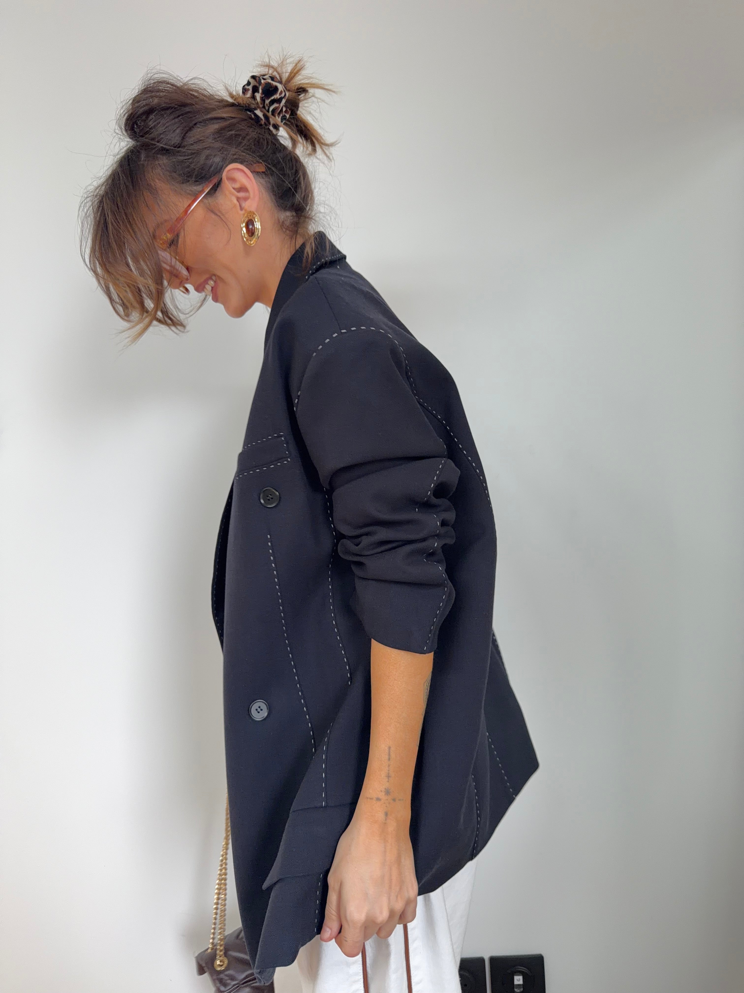 Blazer à surpiqures - noir