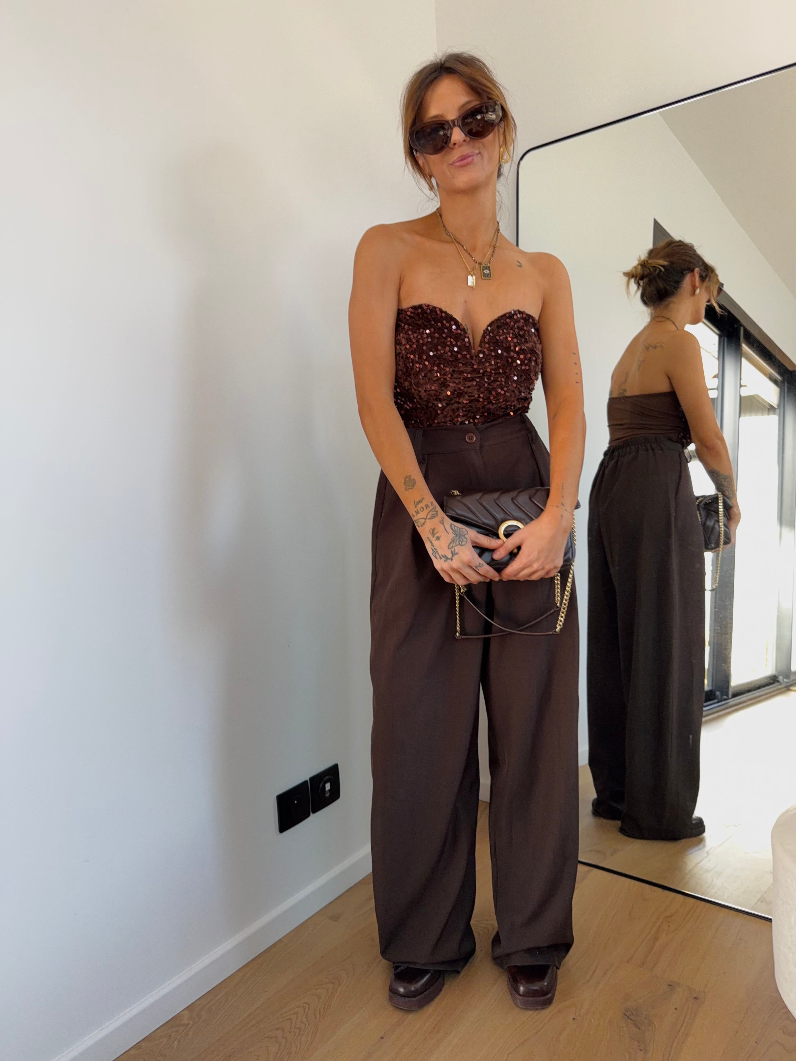 Body à sequins - marron