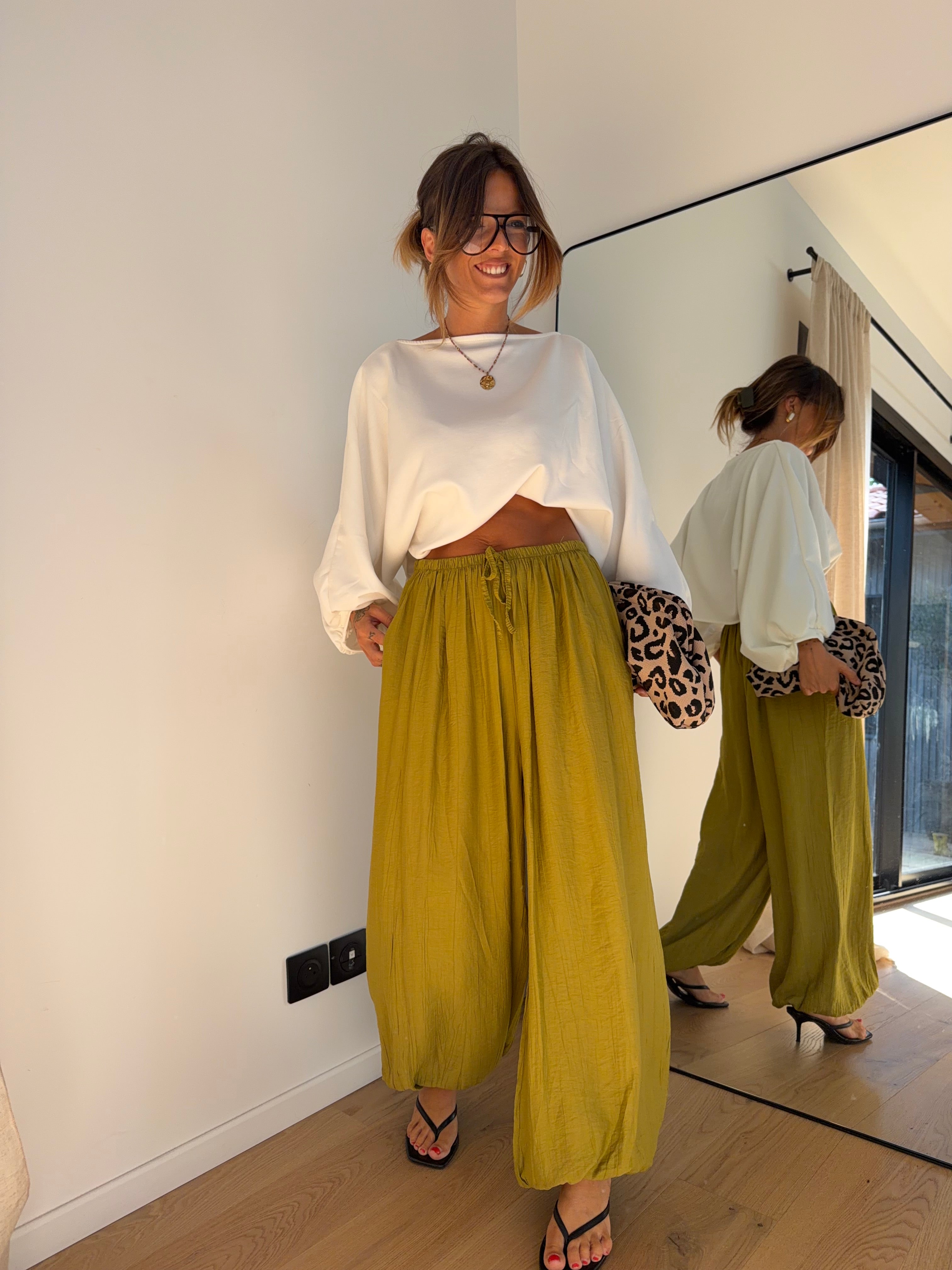 Pantalon en viscose - vert anis