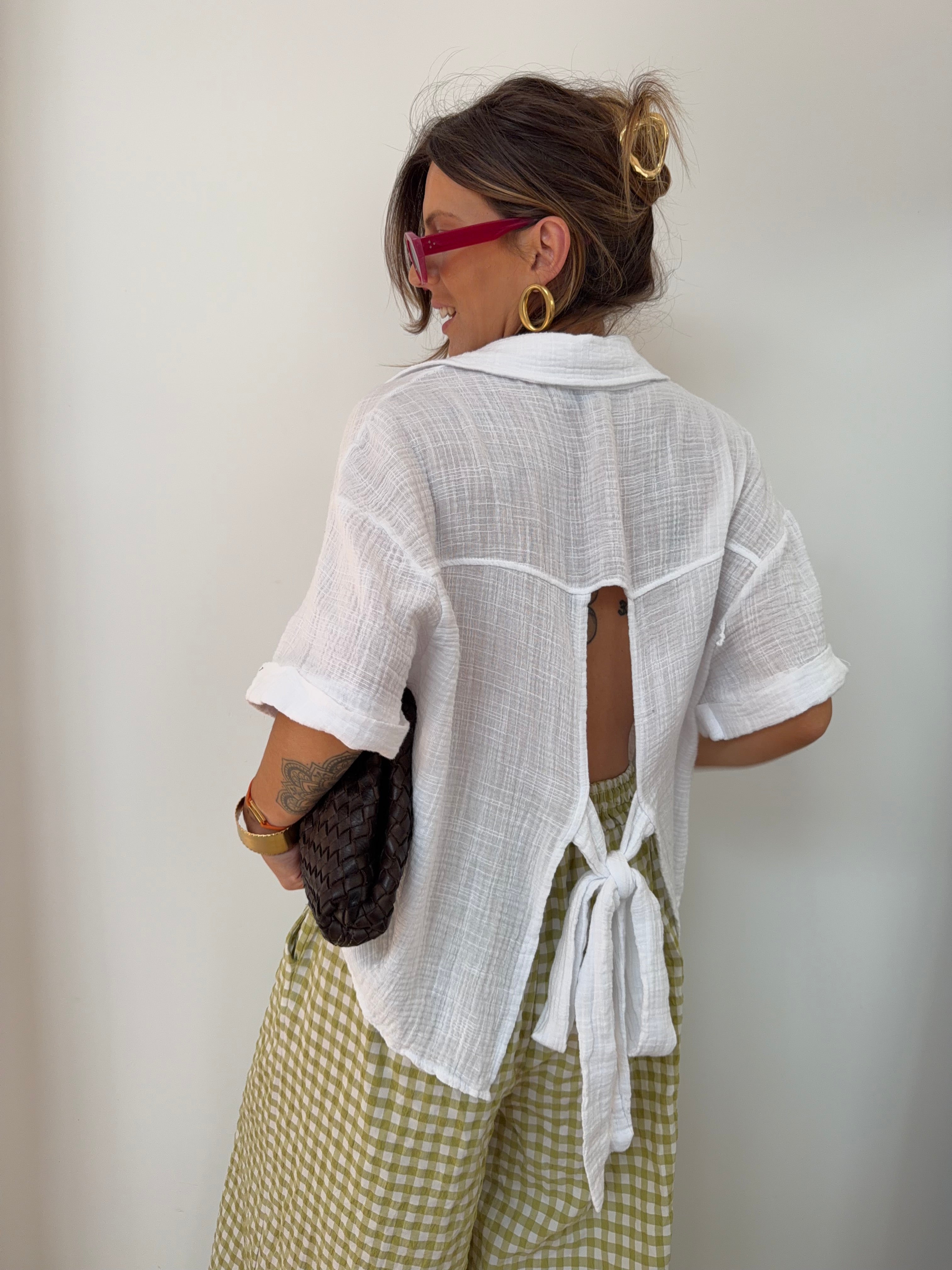 Chemise en gaze de coton dos nu - blanche