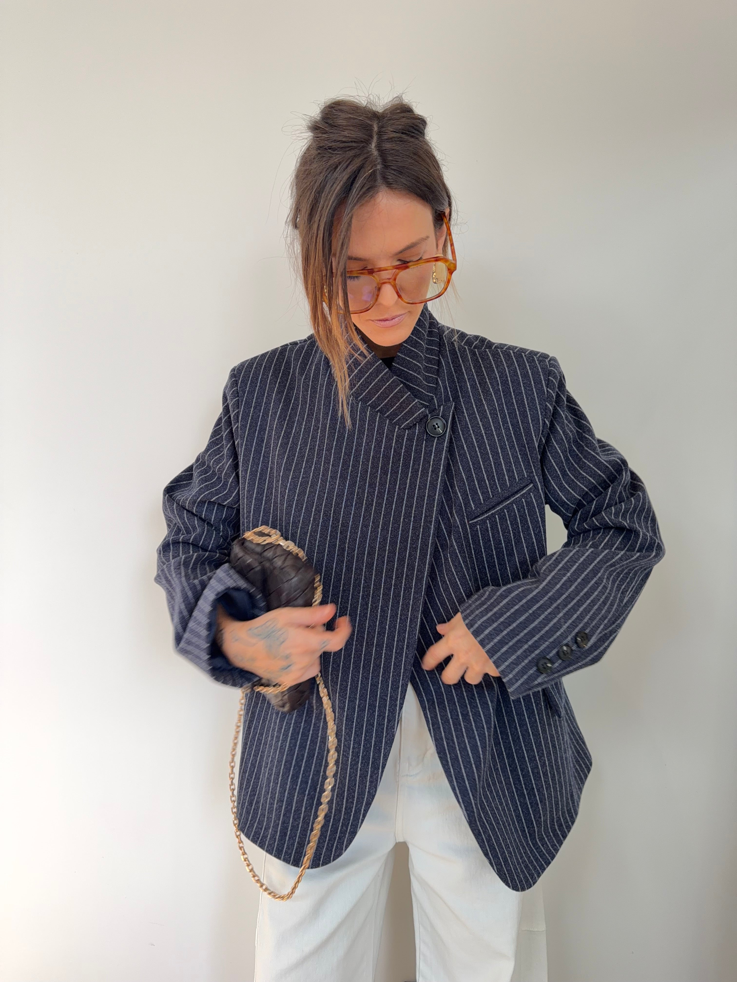 Blazer à bouton rayé - bleu marine