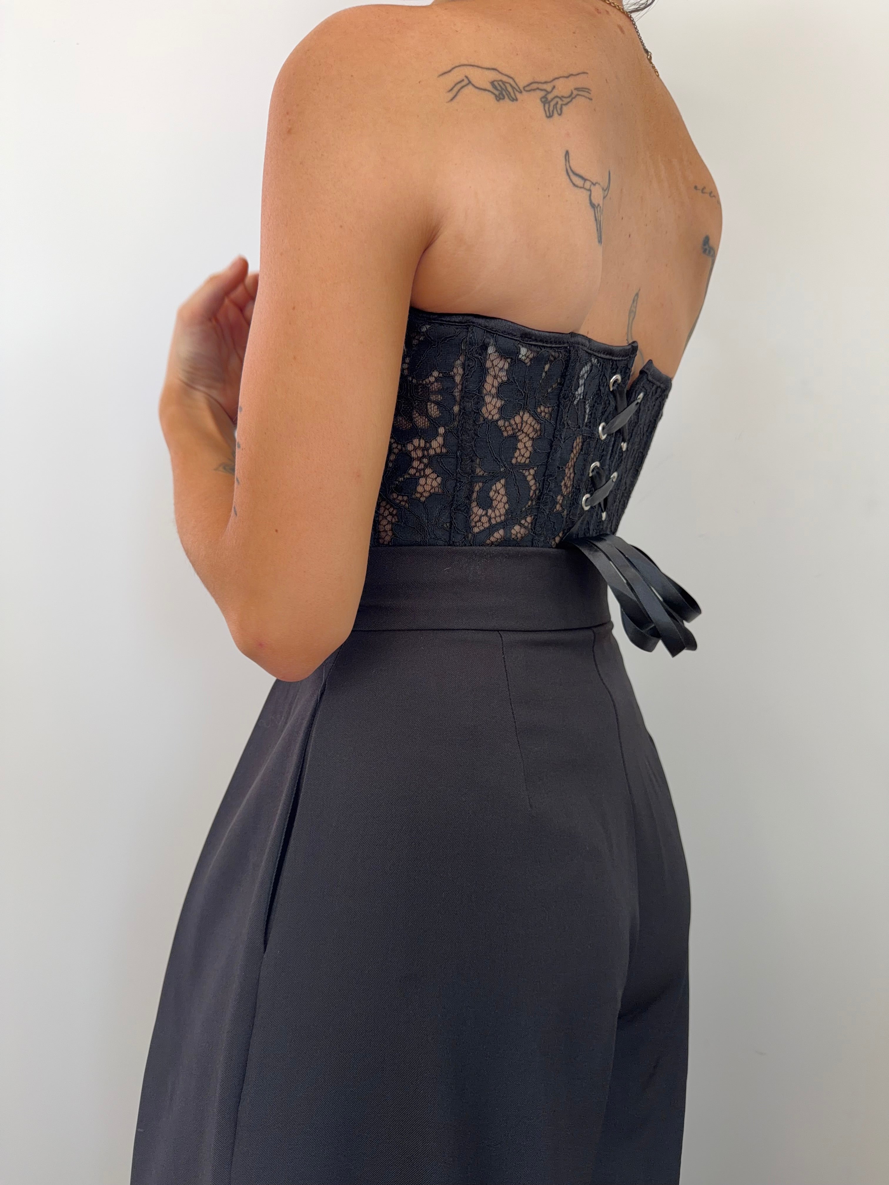 Corset dentelle et noeud - noir