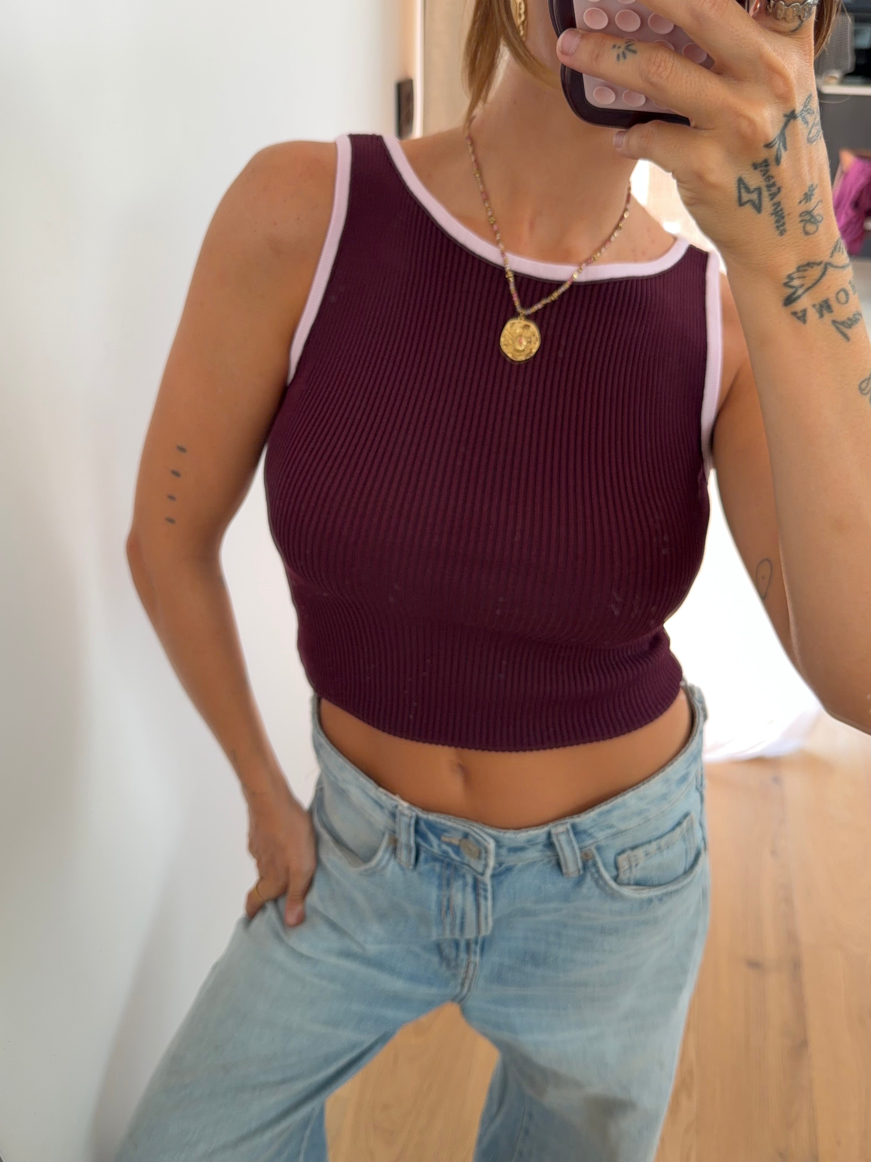 Top bicolore - bordeaux et mauve