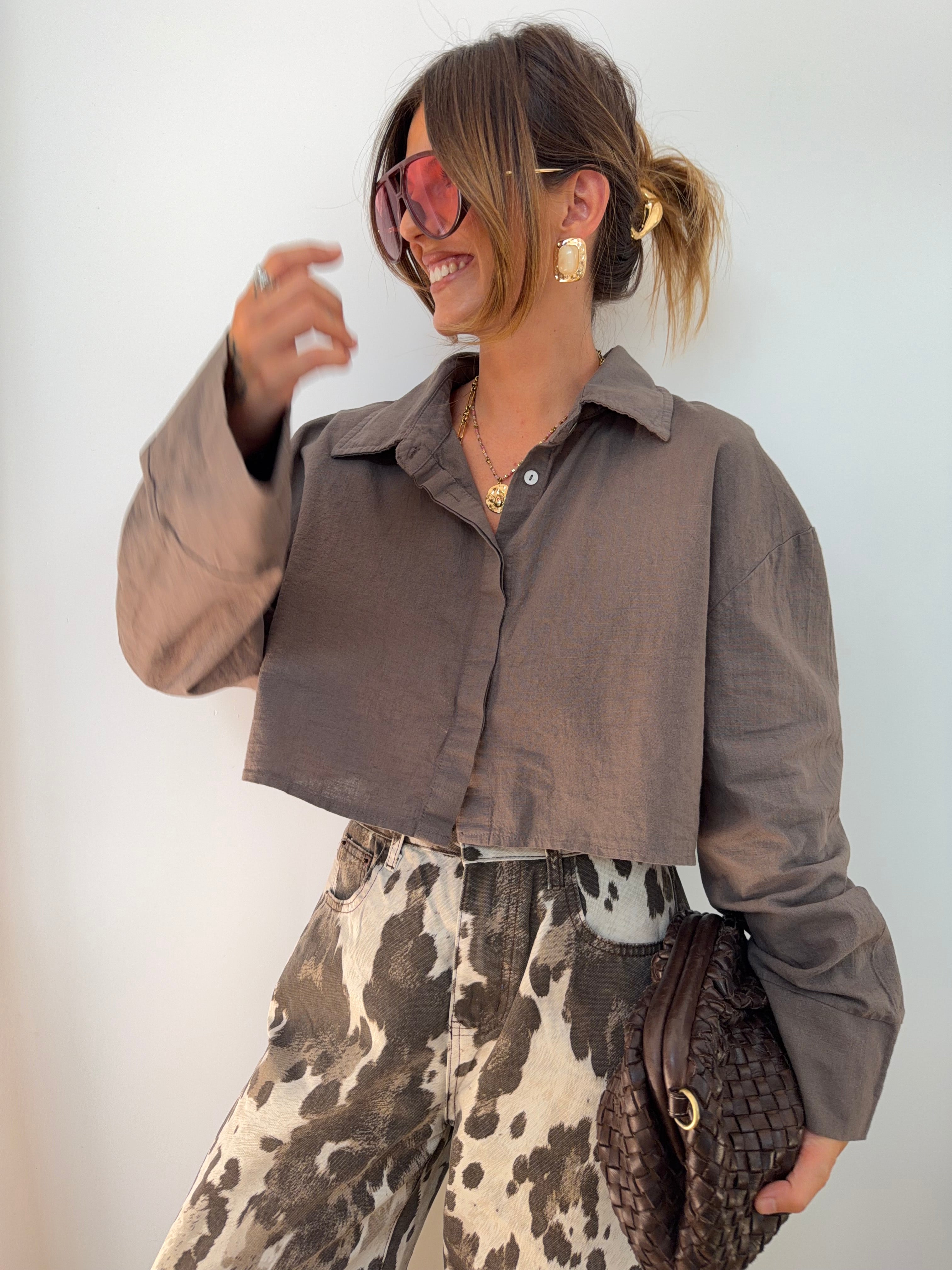Chemise lin courte Lover's - taupe