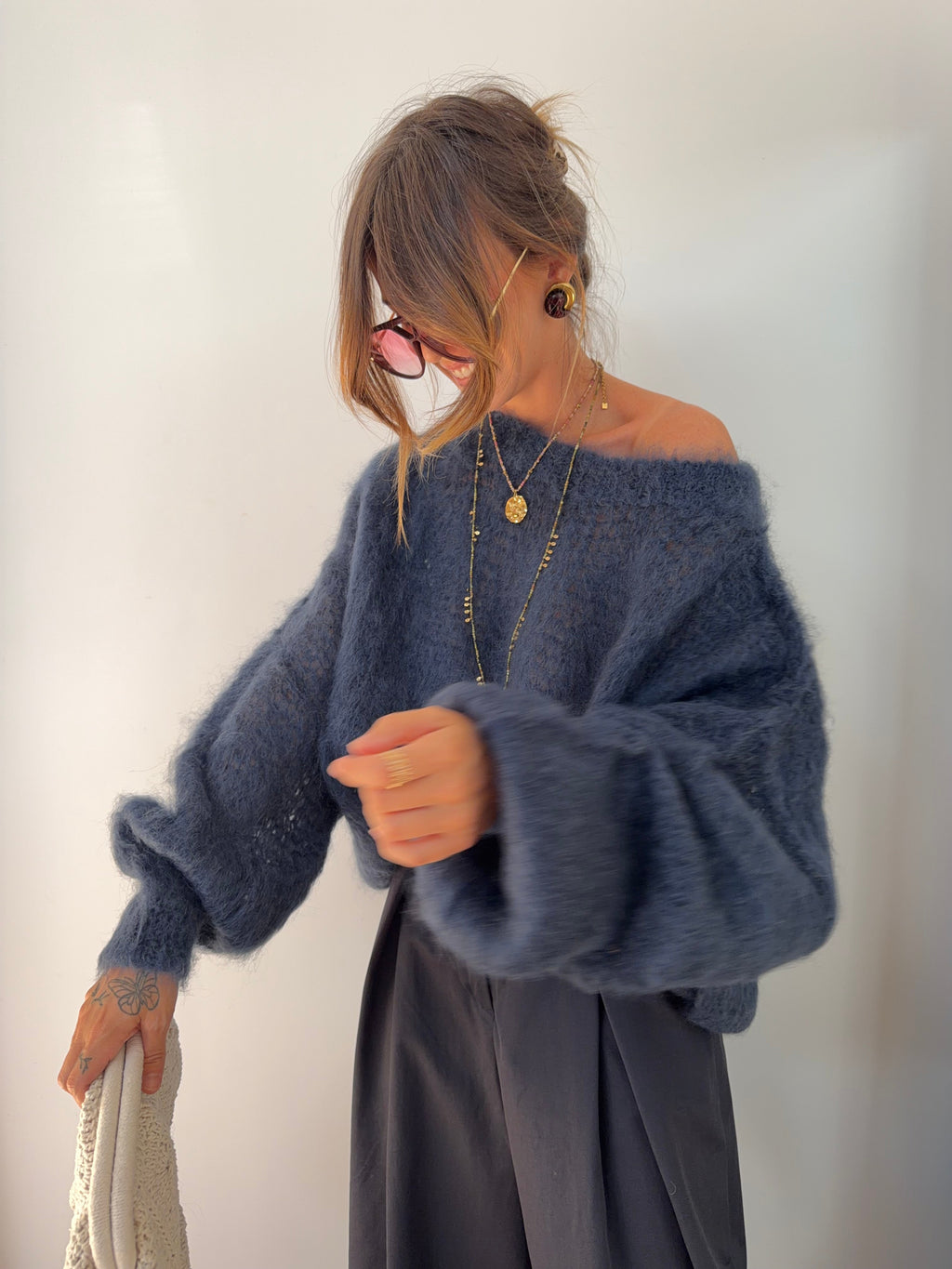 Pull 80% Mohair - bleu