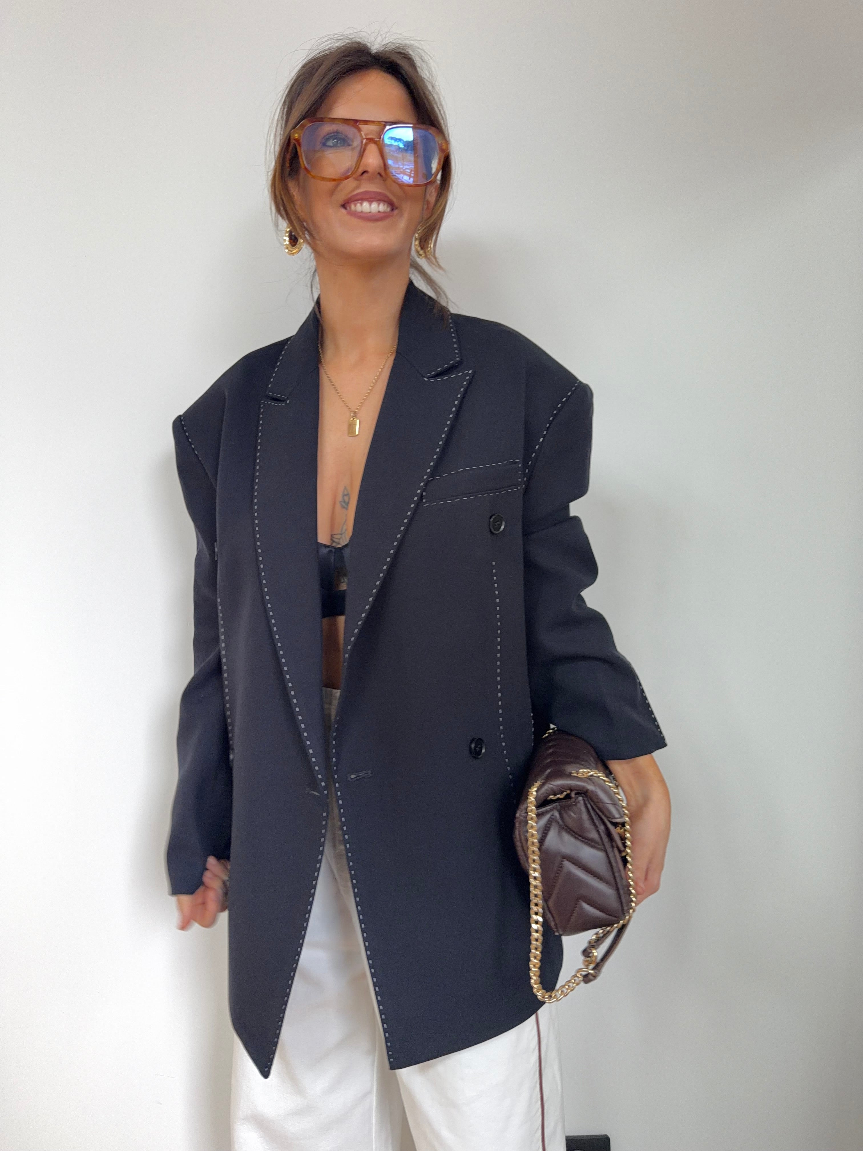 Blazer à surpiqures - noir