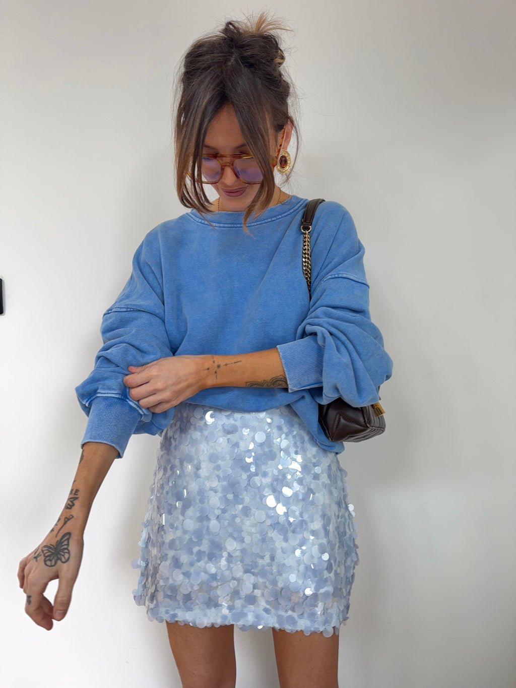 Jupe à sequins - bleu ciel