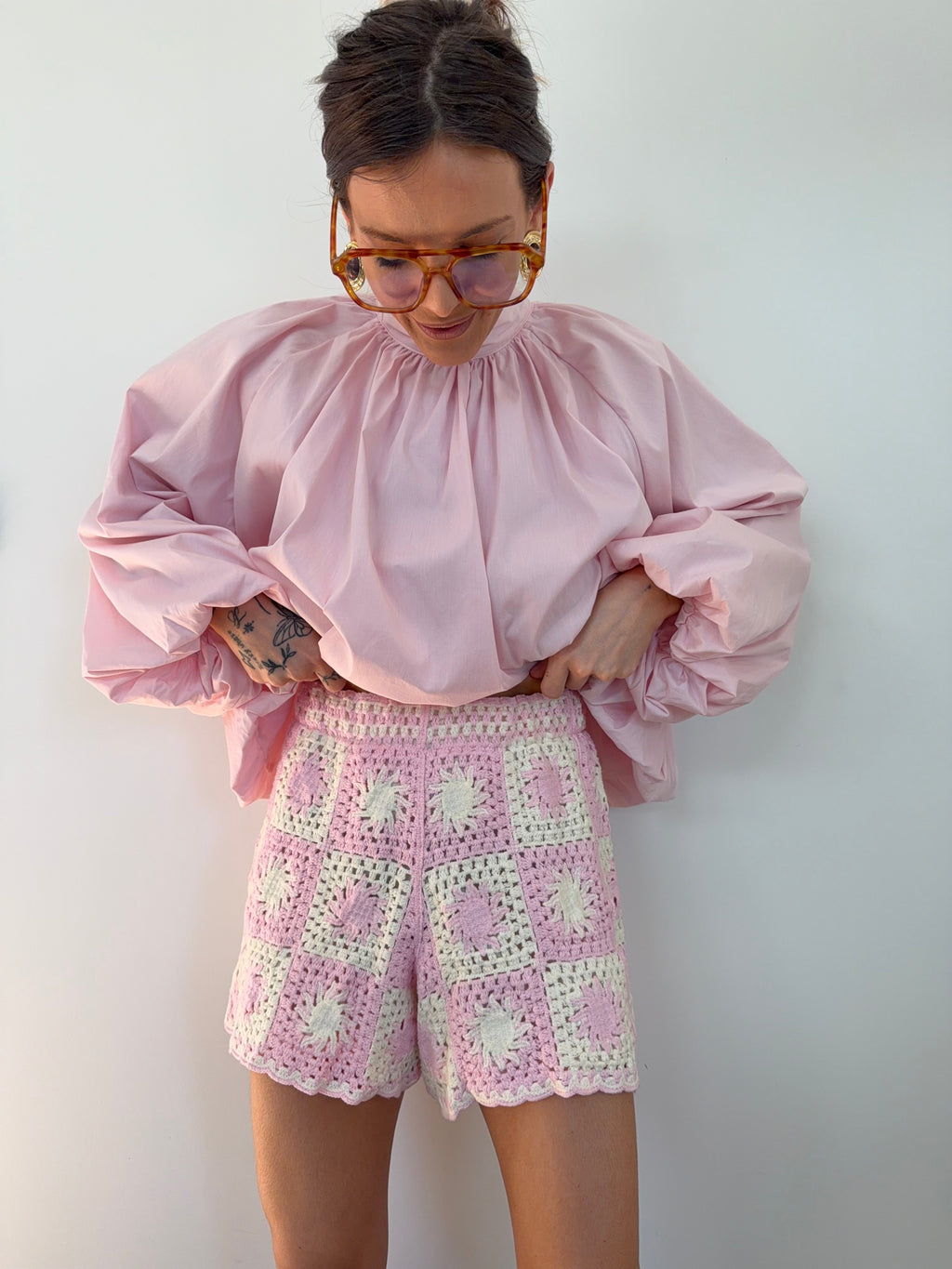 Short en crochet - rose