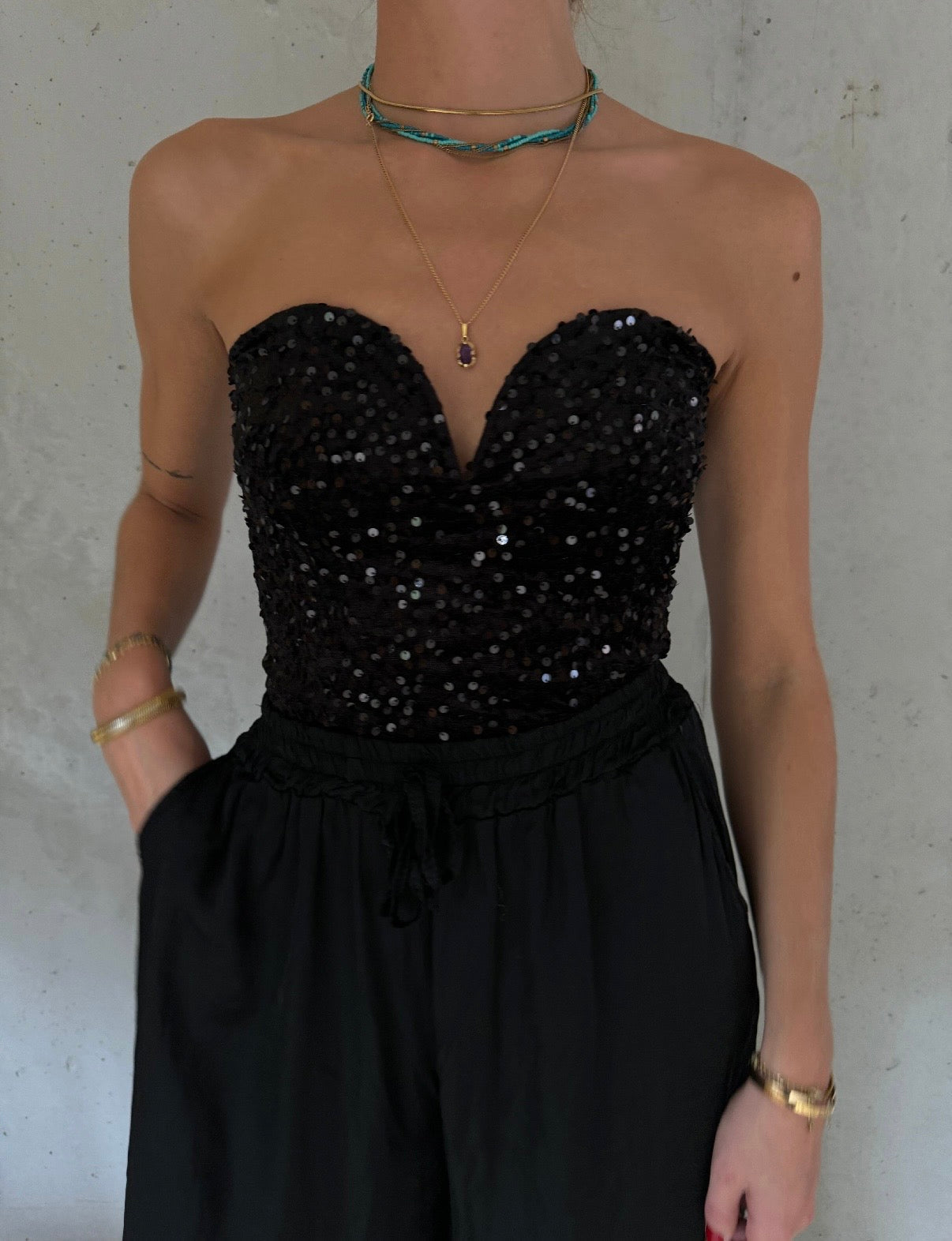 Bustier à paillettes - noir